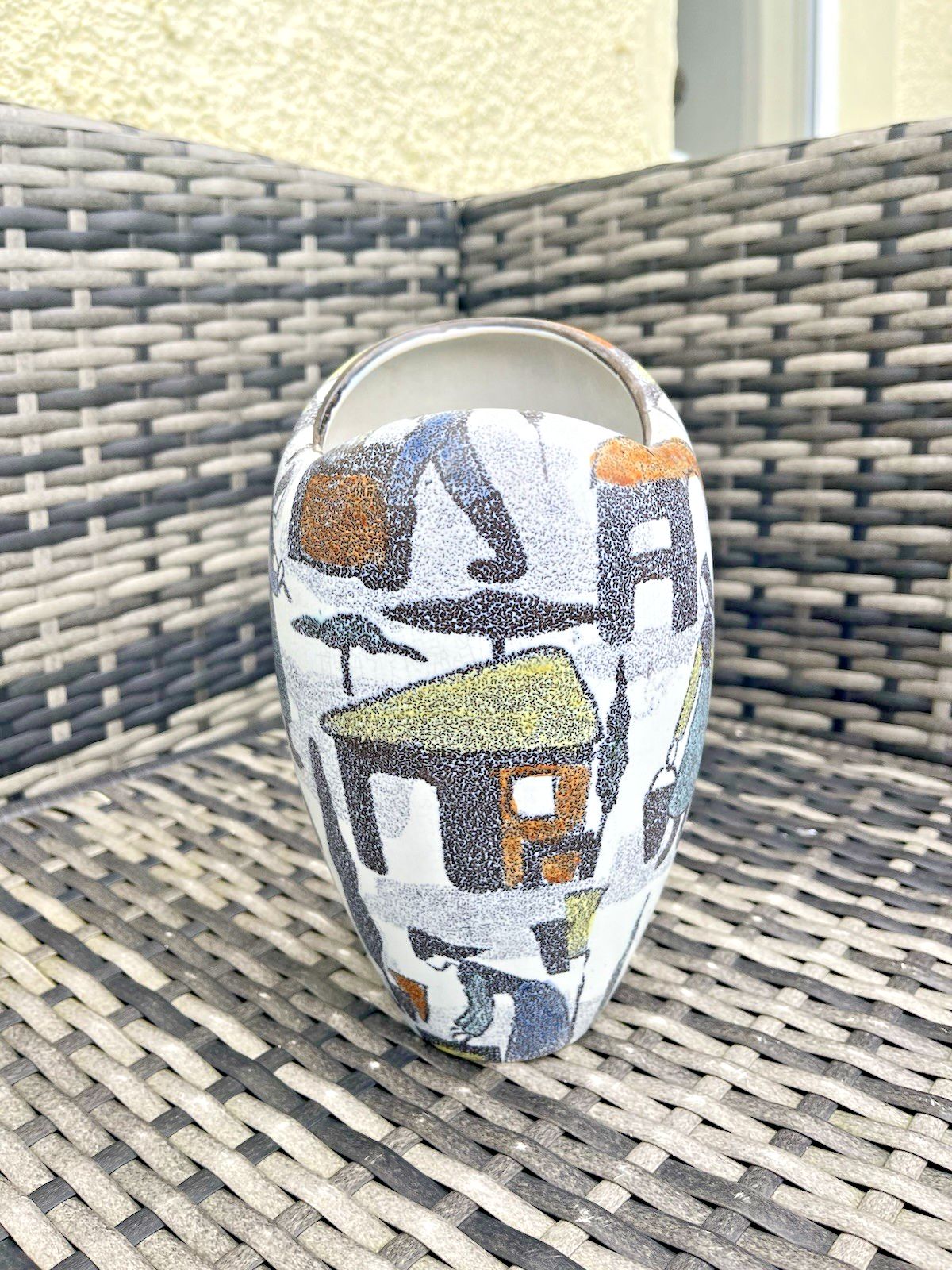 Mid Century Modern Wachtersbach West German Pottery Sonja Vase Scandi Folk Style photo for sale