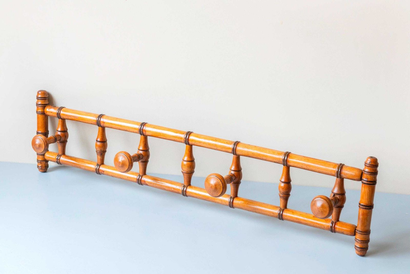 Antique French Wooden Coat Rack With Turned Rotating Pegs   Wall Mounted Hat Rack, Early 1900s photo vinterior