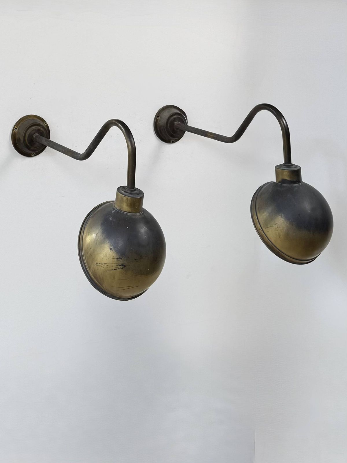 Pair Of Xl Patinated Brass Wall Lights, France, 1970 photo furniture