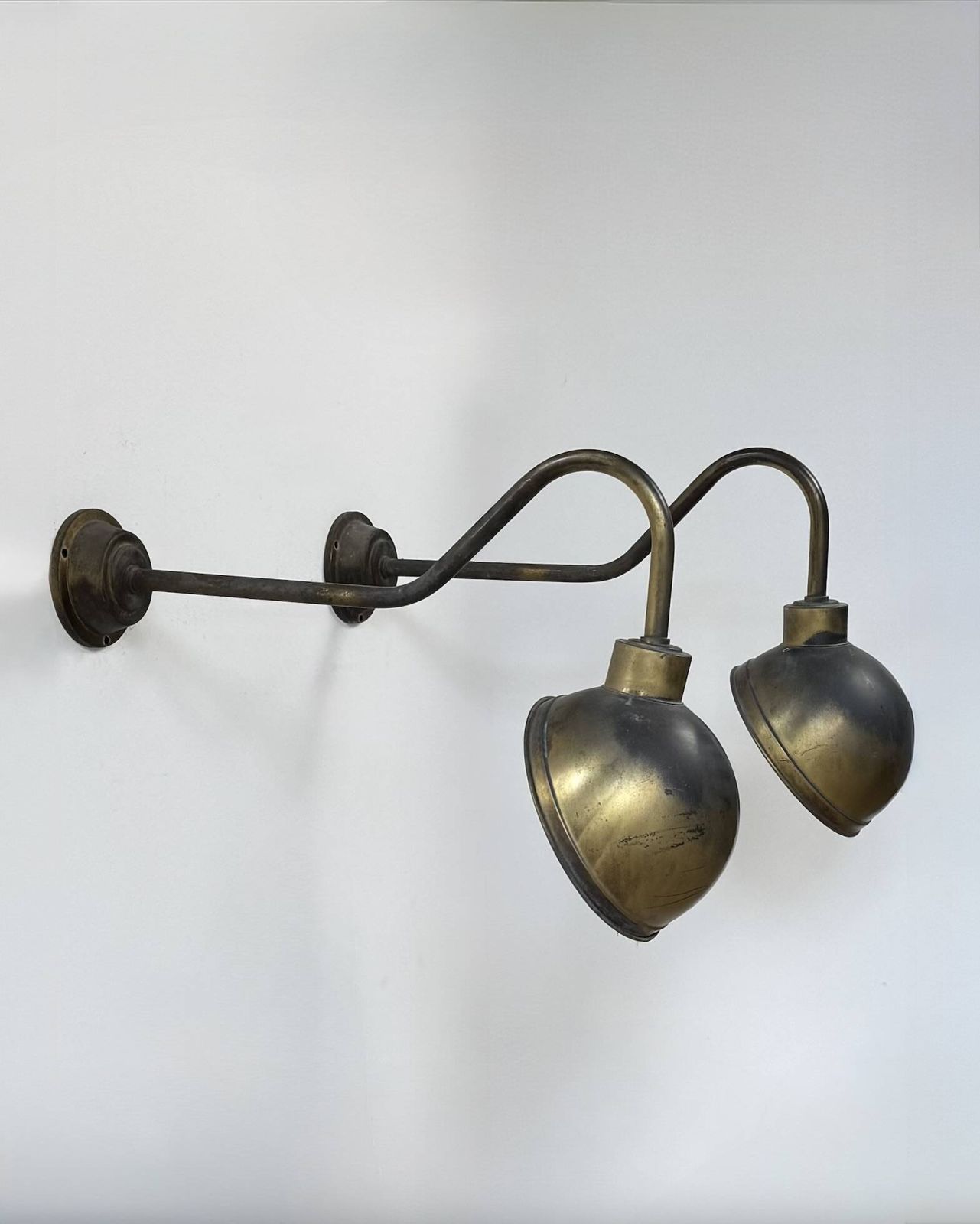 photo for sale Pair Of Xl Patinated Brass Wall Lights, France, 1970