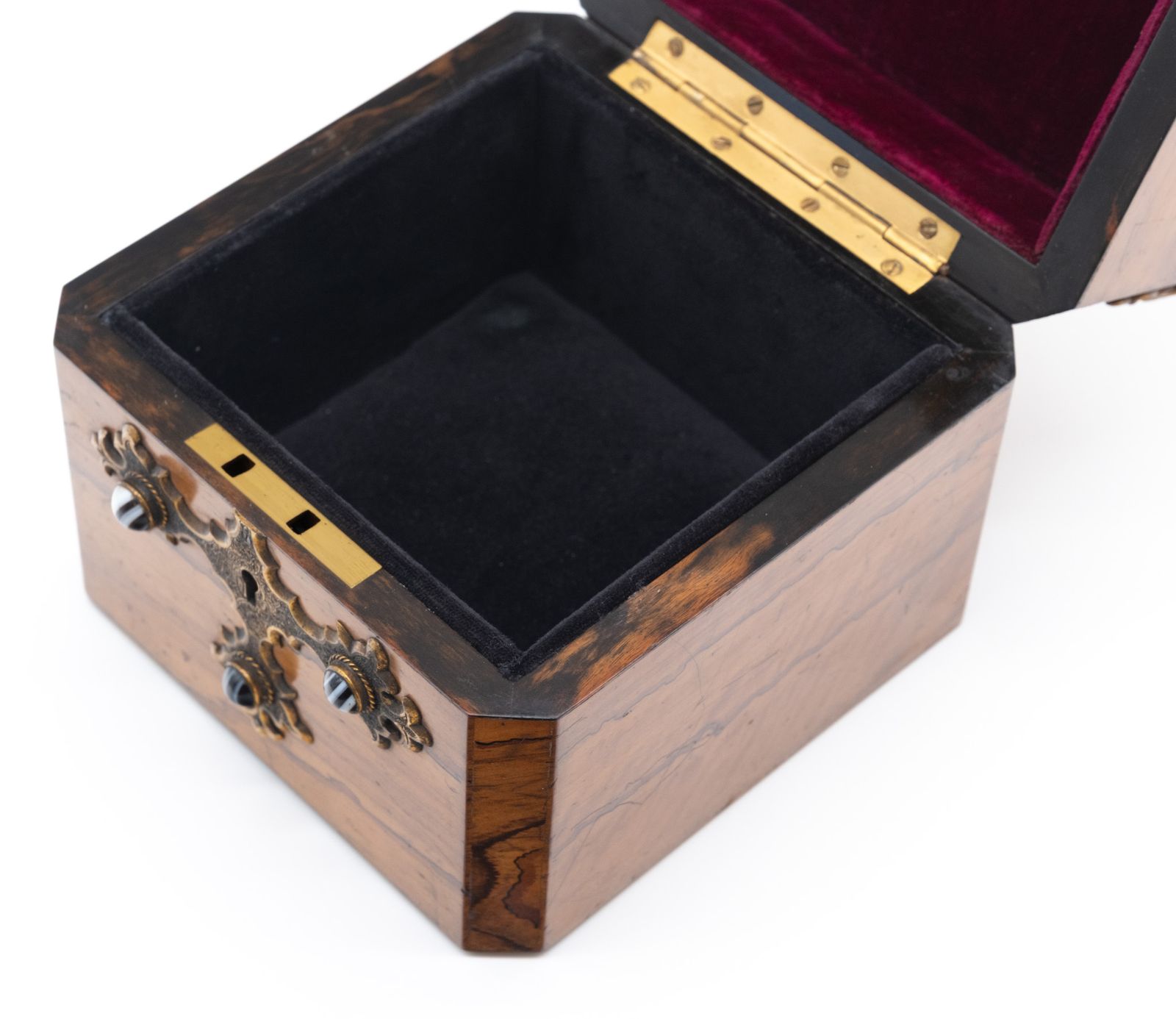 photo vintage Gothic Revival Olive Wood With Banded Agate Cabochons Jewellery Casket Box Circa 1880