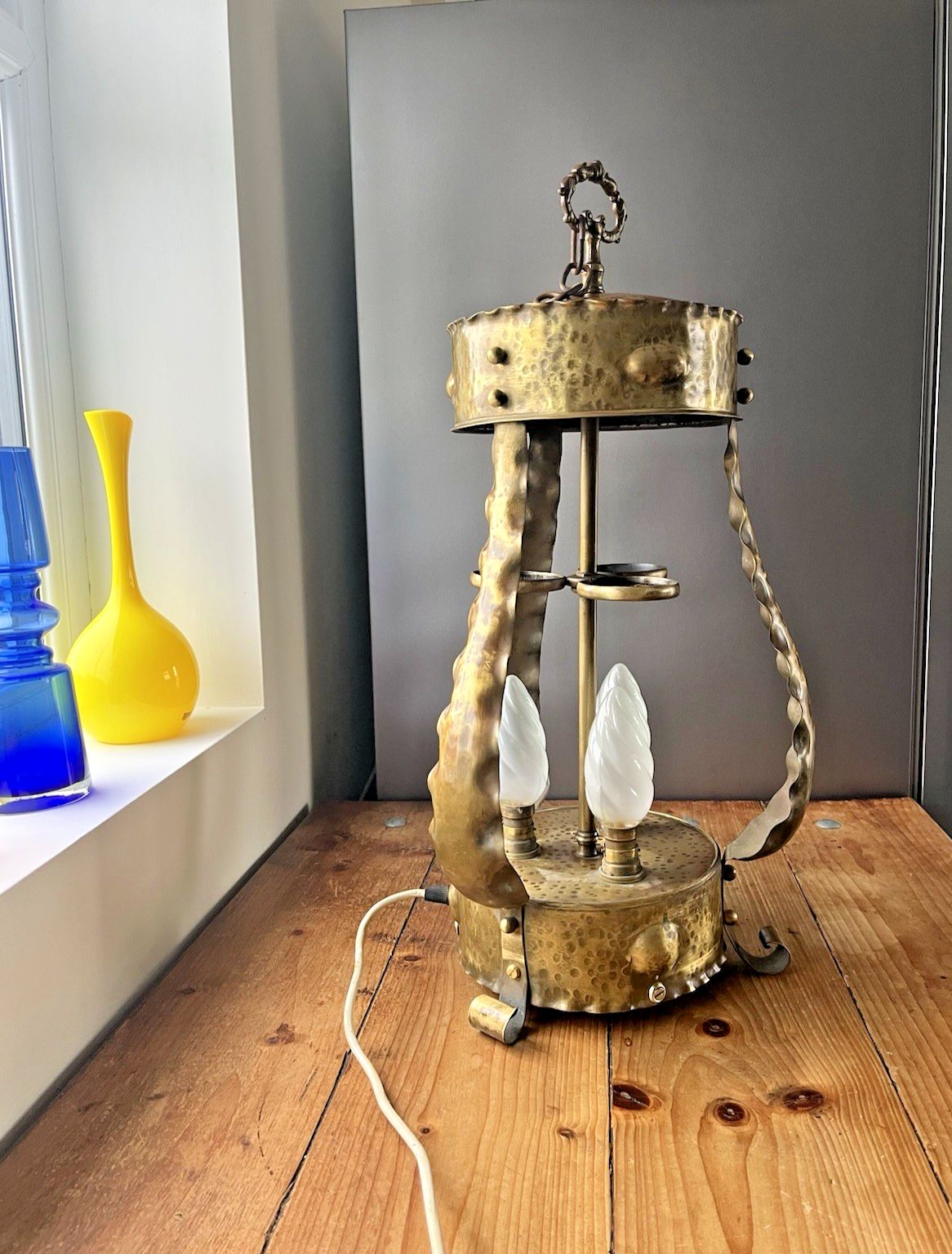 photo for sale Huge Antique Arts & Crafts / Art Nouveau Brass Ceiling Light Porch Lantern Lamp