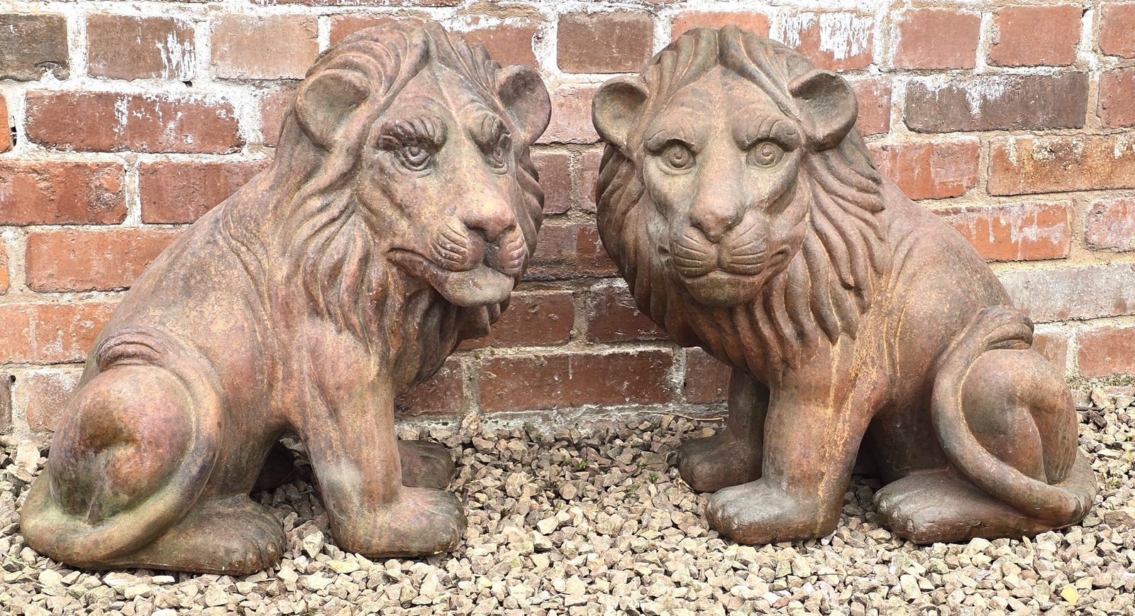 Italian Hand Sculpted Pair Of Large Terracotta Lions, Circa 1910
