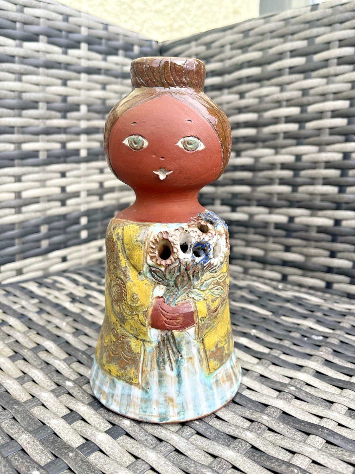 Mid Century 60's Studio Pottery Scandi Folk Girl Twig Bud Vase Swedish French