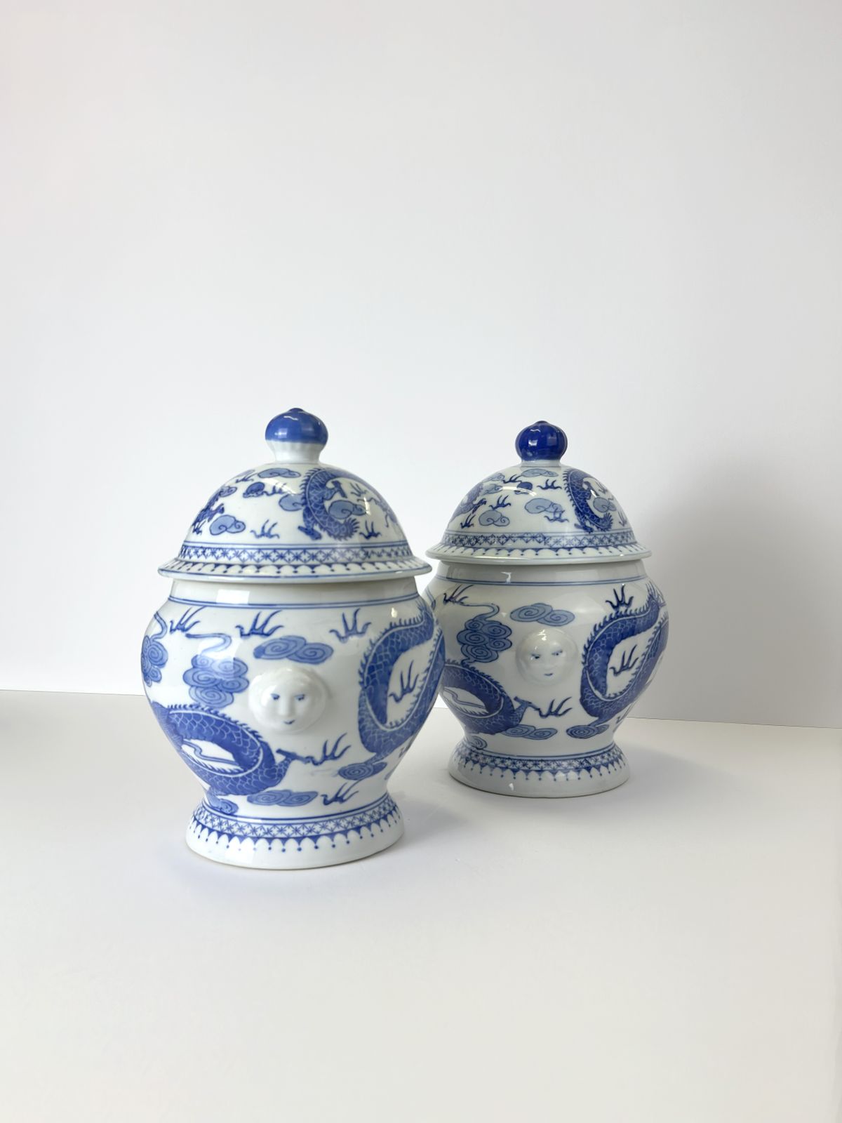 Pair Of Blue And White Porcelain Ginger Jars With Dragon Motif, Qing Style photo 540.0