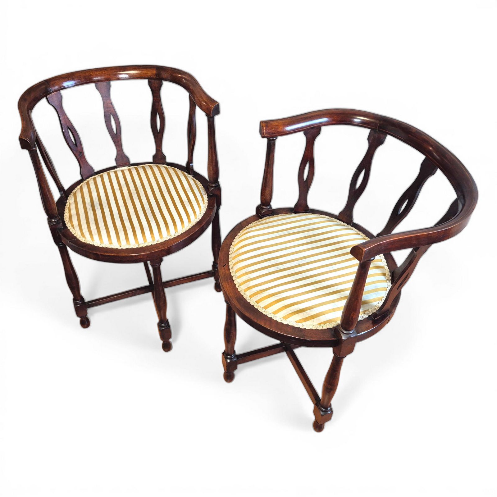 Furniture Pair Antique Victorian Mahogany Tub Chairs C1900 | Pierced Back Armchairs | Drawing Room Seating photo