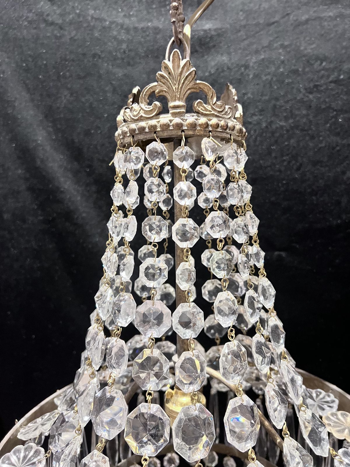 One Light French Tent And Waterfall Empire Antique Crystal Chandelier photo for sale
