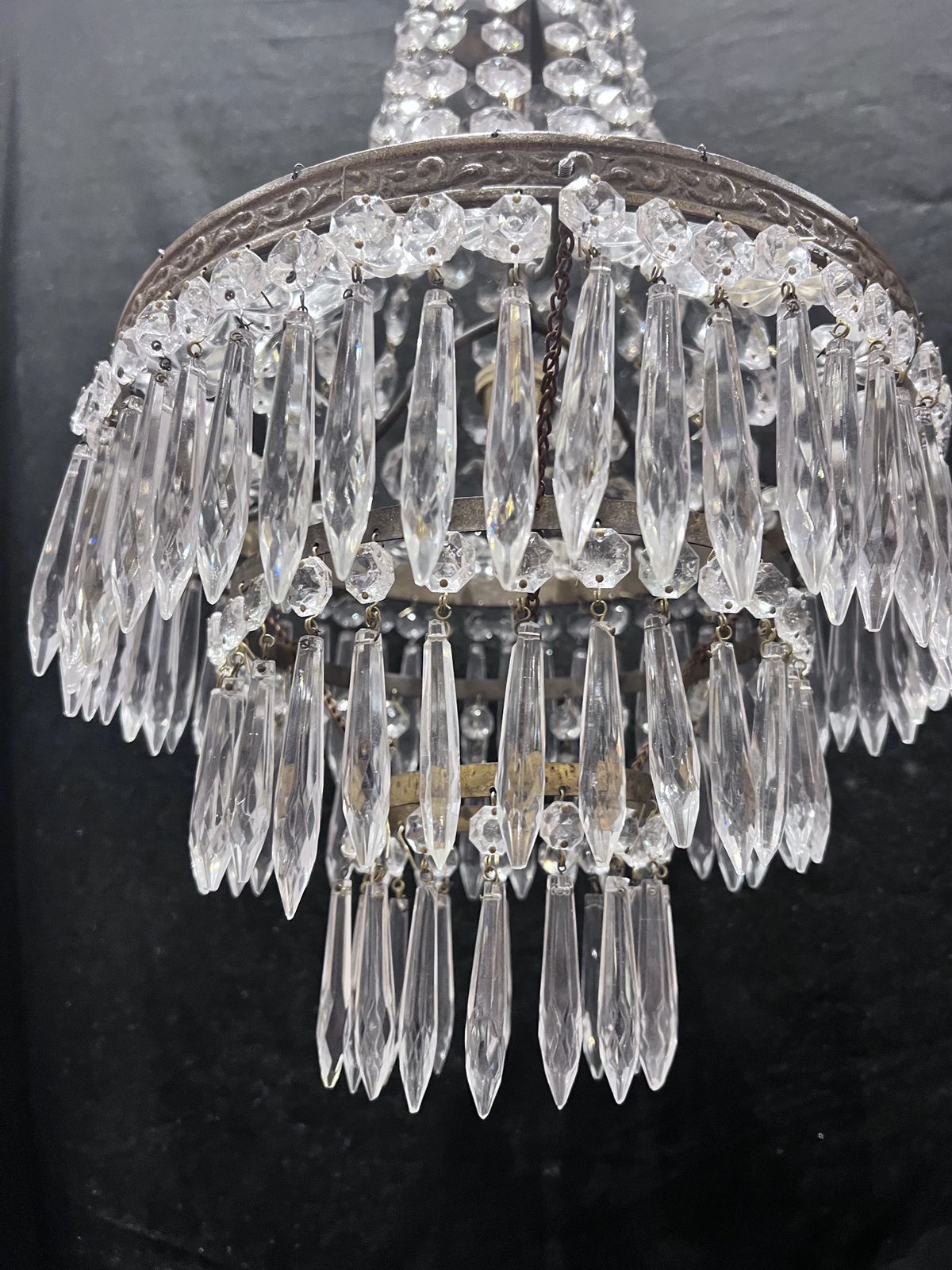 One Light French Tent And Waterfall Empire Antique Crystal Chandelier photo 470.0