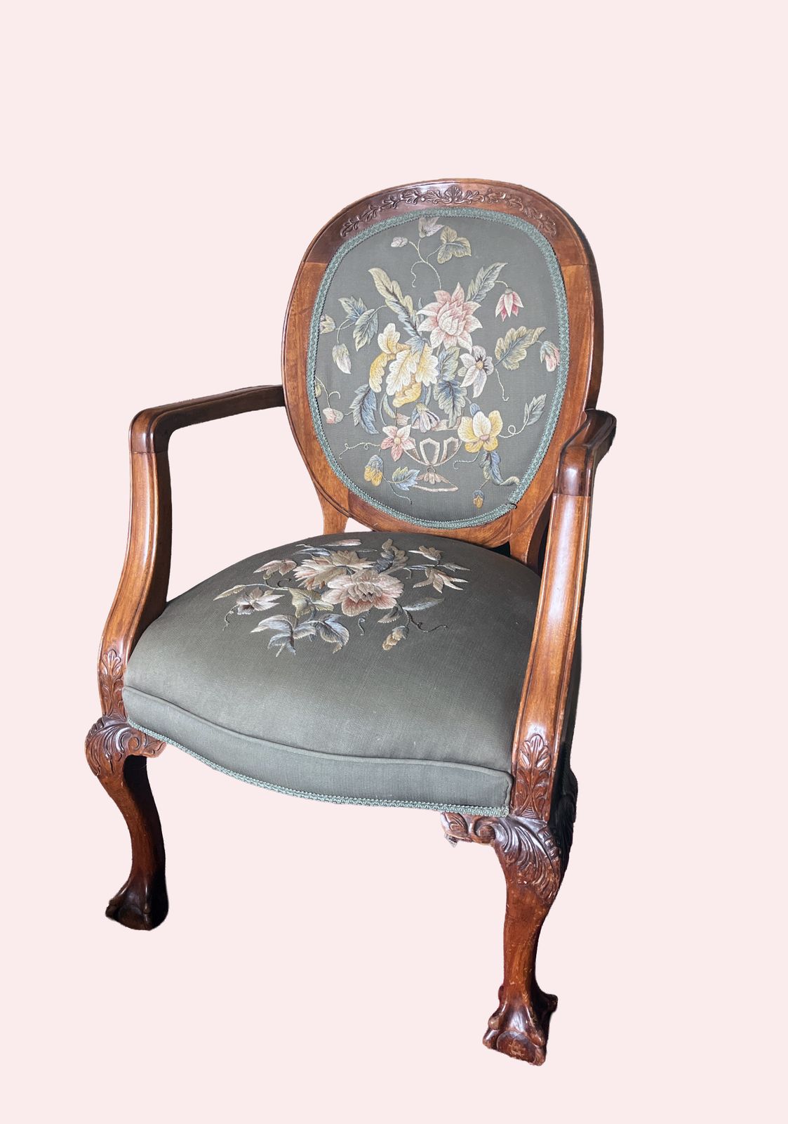 Vintage French Provincial Embroidered Armchair photo furniture