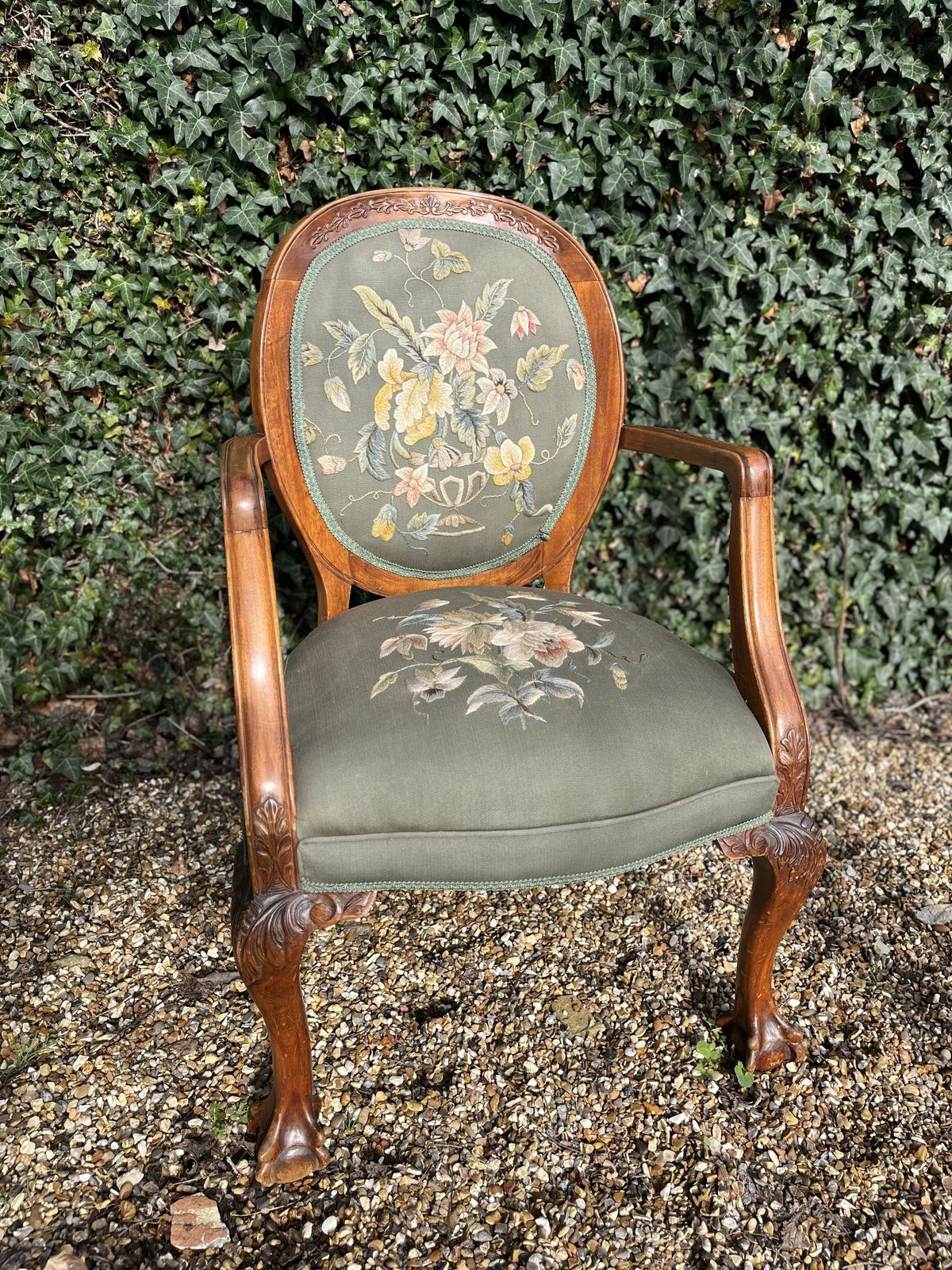 Vintage French Provincial Embroidered Armchair photo for sale