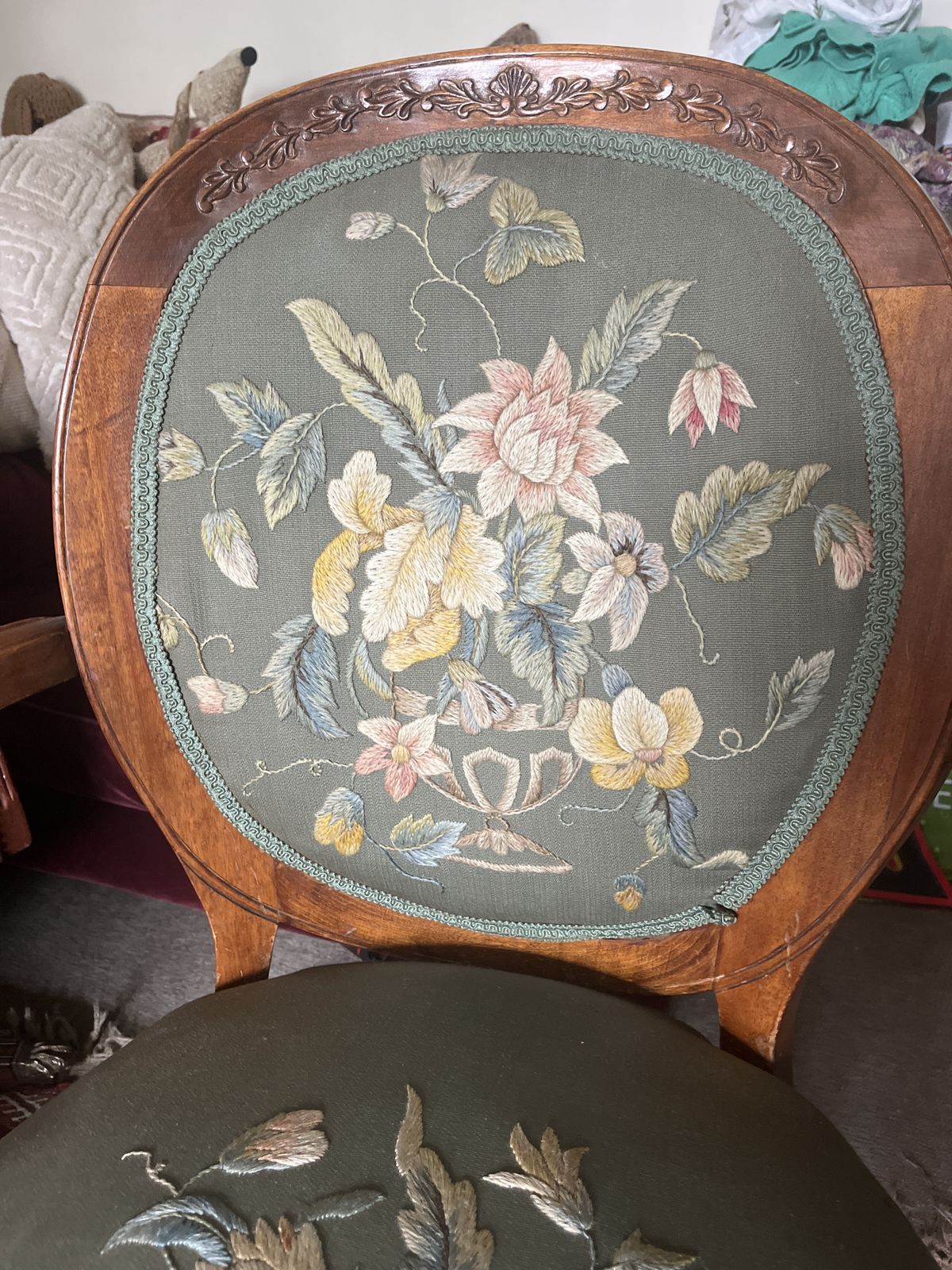 Vintage French Provincial Embroidered Armchair photo vintage