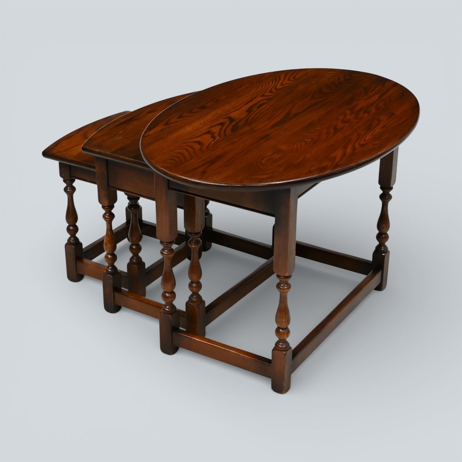 Old Charm Oval Nest Of Tables In Tudor Brown Model 1990 Vgc Free Uk Delivery photo Furniture