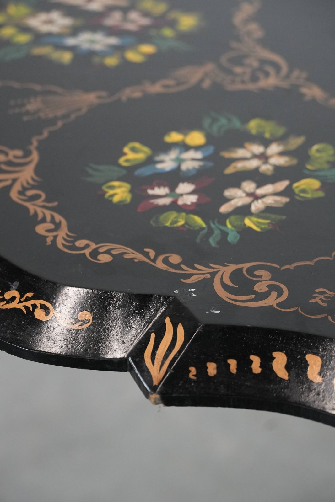 Stunning Antique English Hand Painted Floral Tilt Top Table From The Late 19th Century. photo vintage