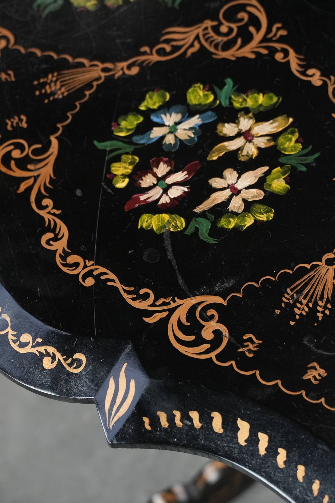 photo buy Stunning Antique English Hand Painted Floral Tilt Top Table From The Late 19th Century.