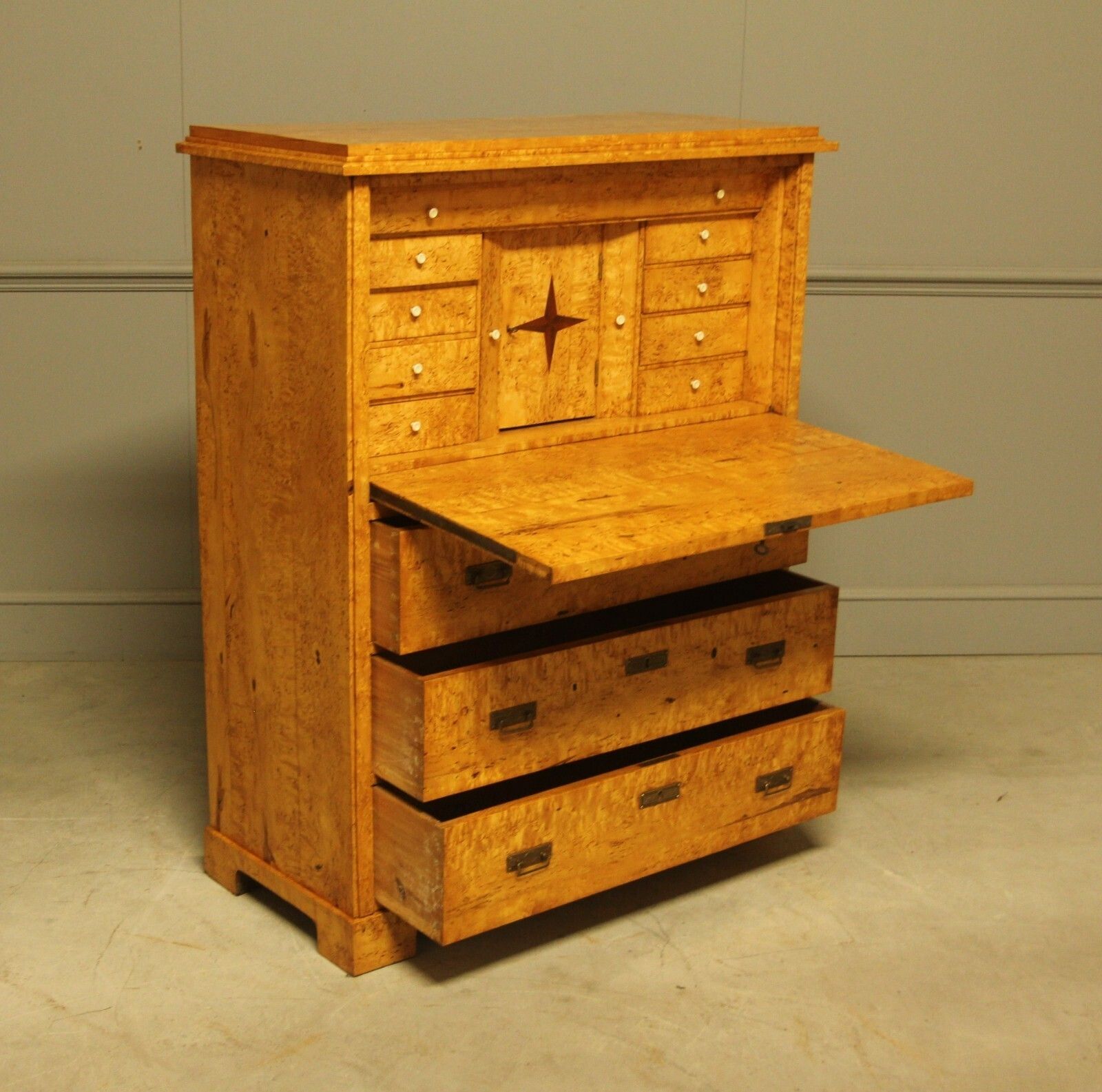 19th‑Century Swedish Masur Birch Secretaire photo vintage
