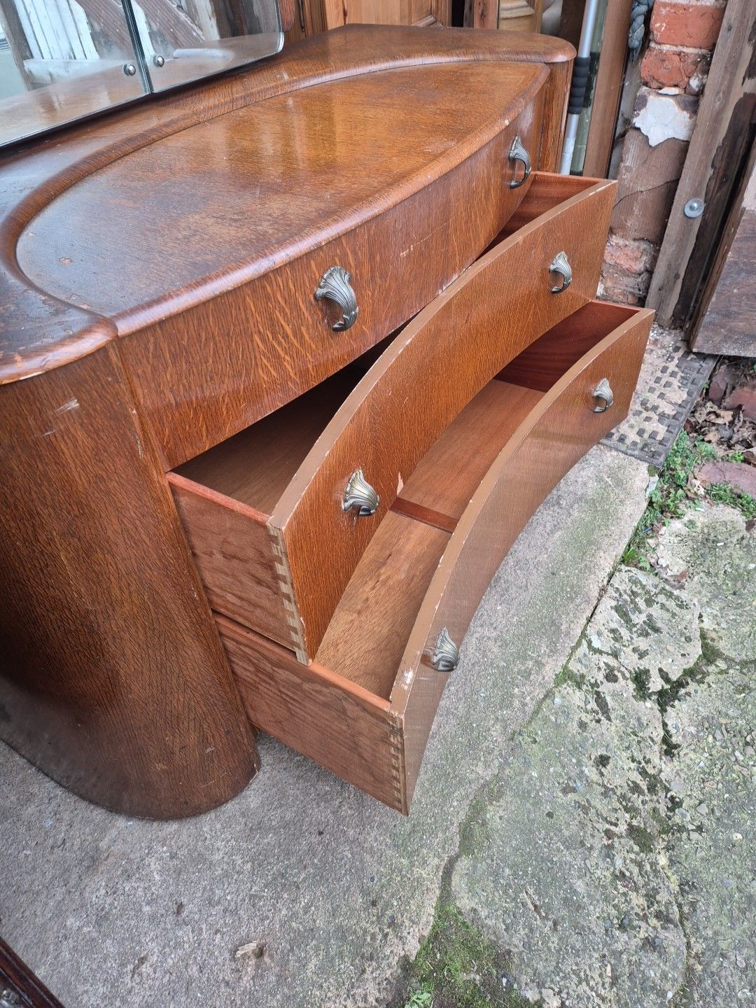 55.0 Vintage Bow Fronted Dressing Table / Chest Of 3 Drawers With Hidden Shelves photo