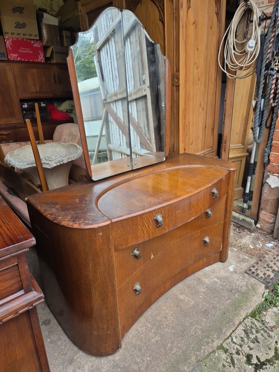 photo buy Vintage Bow Fronted Dressing Table / Chest Of 3 Drawers With Hidden Shelves