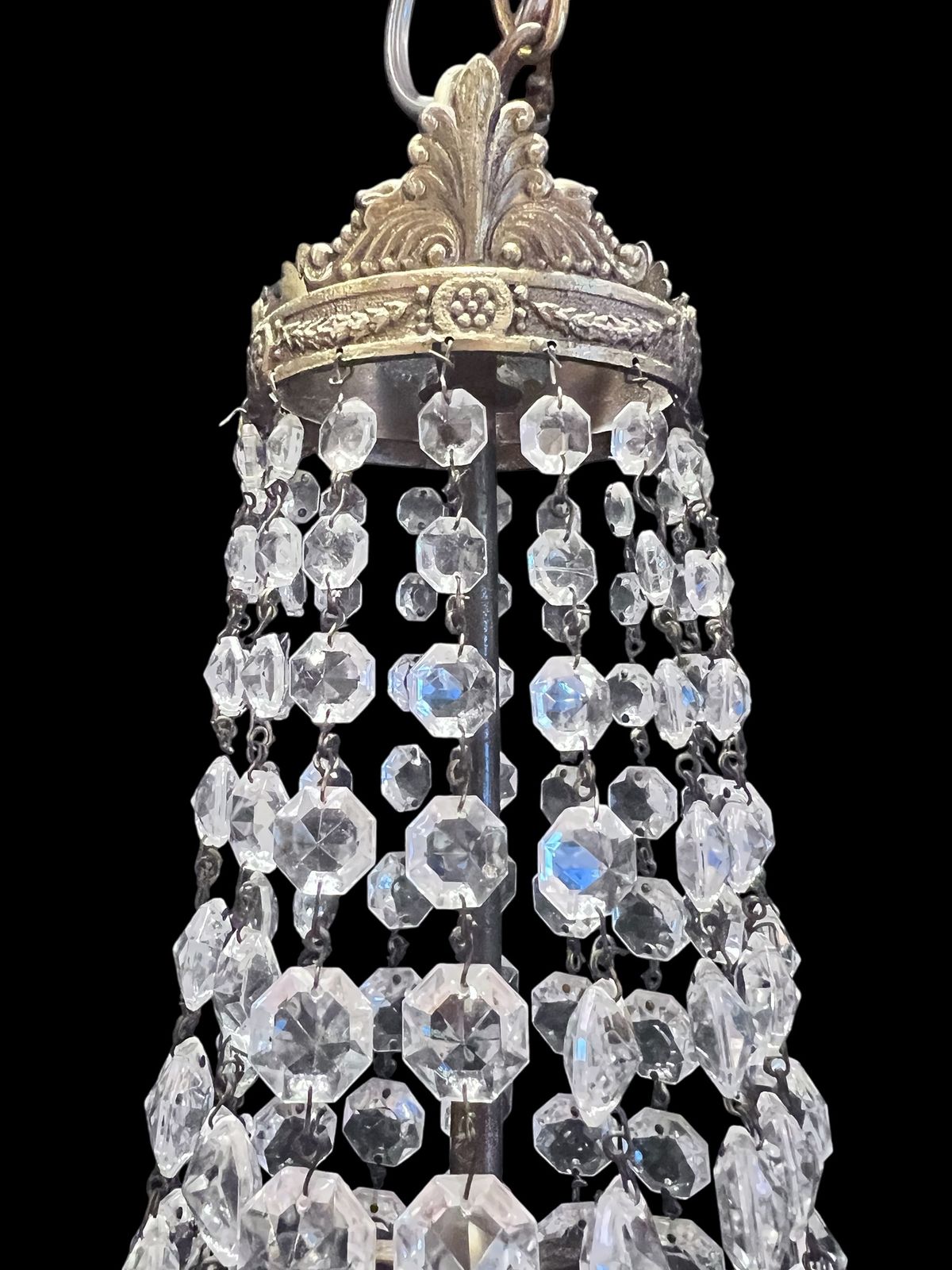 A One Light French Empire Antique Crystal Chandelier photo for sale