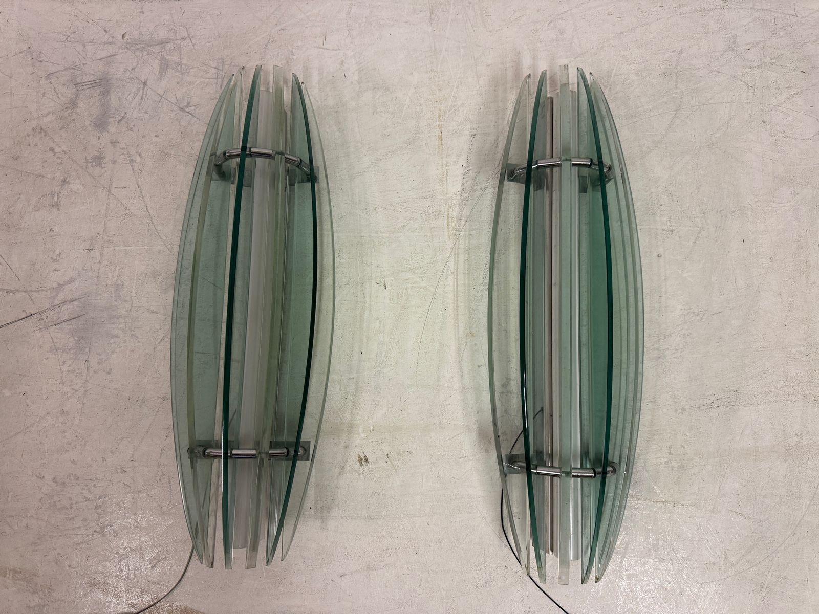 Large Mid Century Italian Glass Wall Sconces By Veca photo 895.0