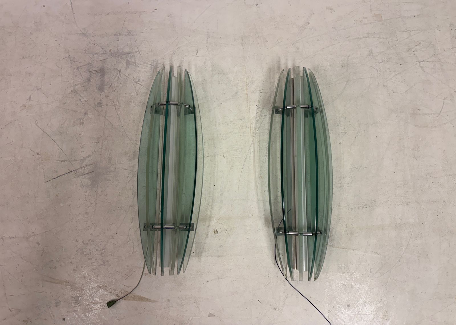 Large Mid Century Italian Glass Wall Sconces By Veca photo buy