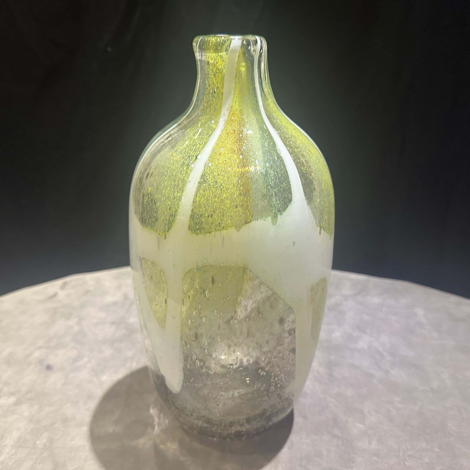 1980s Nason Style Modern Green And White Murano Glass Bottle Vase photo 669.0