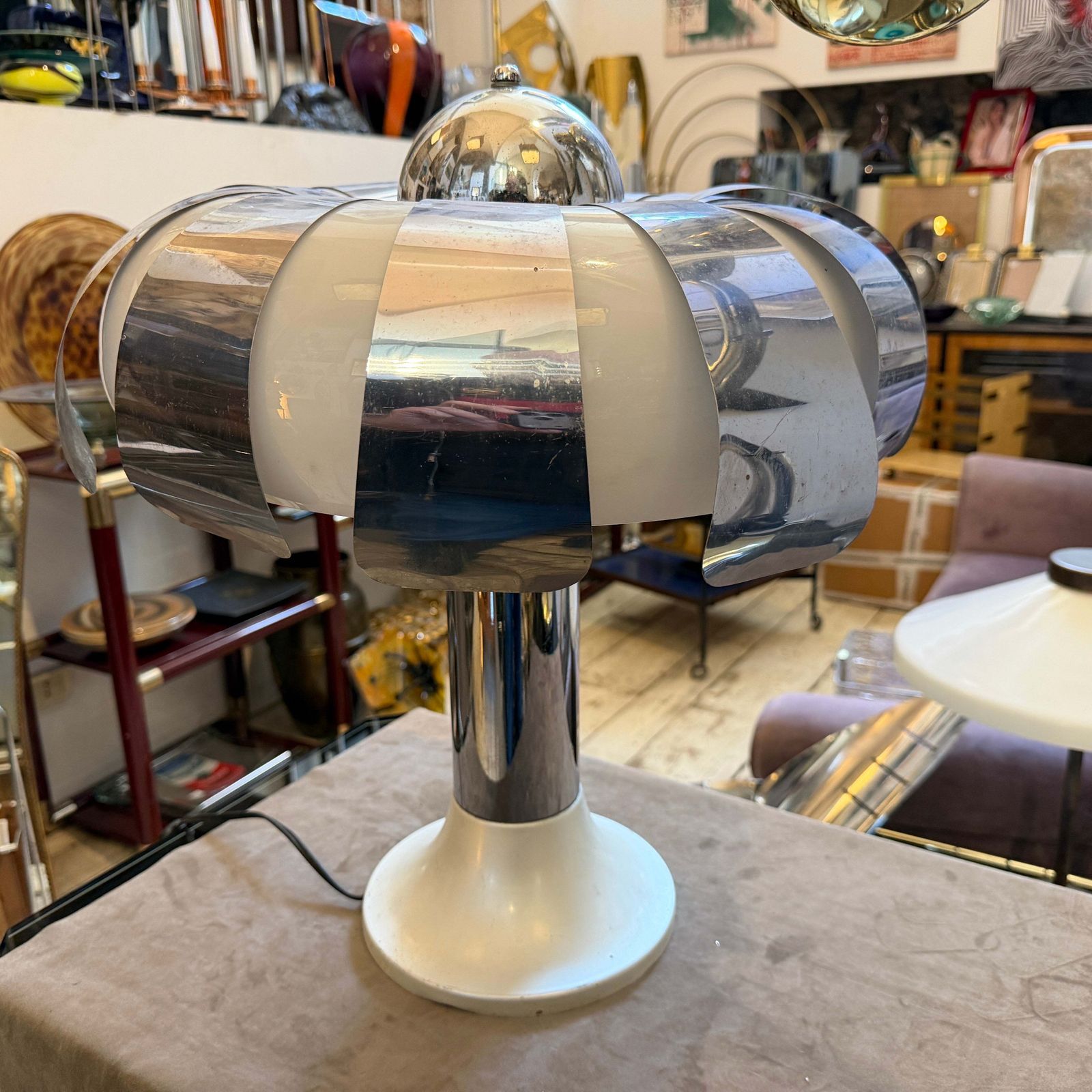 1960s Space Age Steel And Glass Italian Mushroom Table Lamp photo furniture