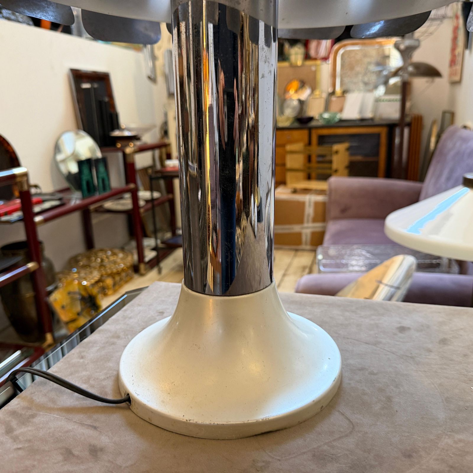 1960s Space Age Steel And Glass Italian Mushroom Table Lamp photo for sale