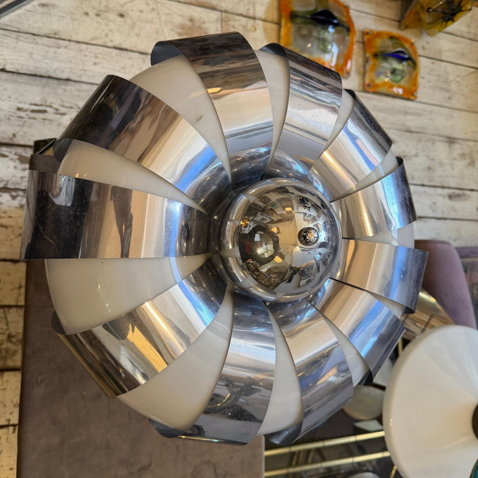 1960s Space Age Steel And Glass Italian Mushroom Table Lamp photo vinterior
