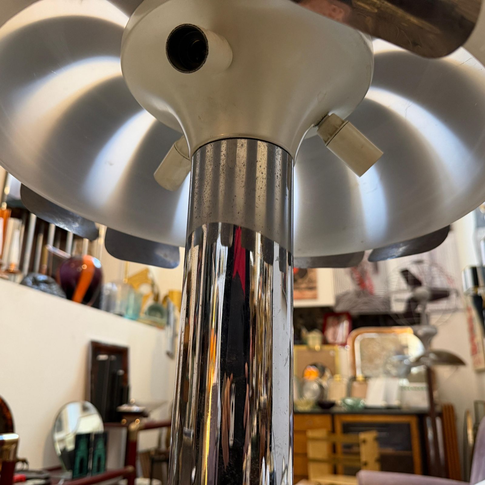 1960s Space Age Steel And Glass Italian Mushroom Table Lamp photo buy