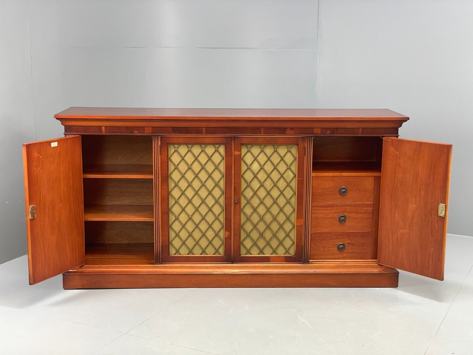 Vintage Regency Style Sideboard 1960s Cherry Wood Shelving Brass Eb11505 Mwoo photo furniture
