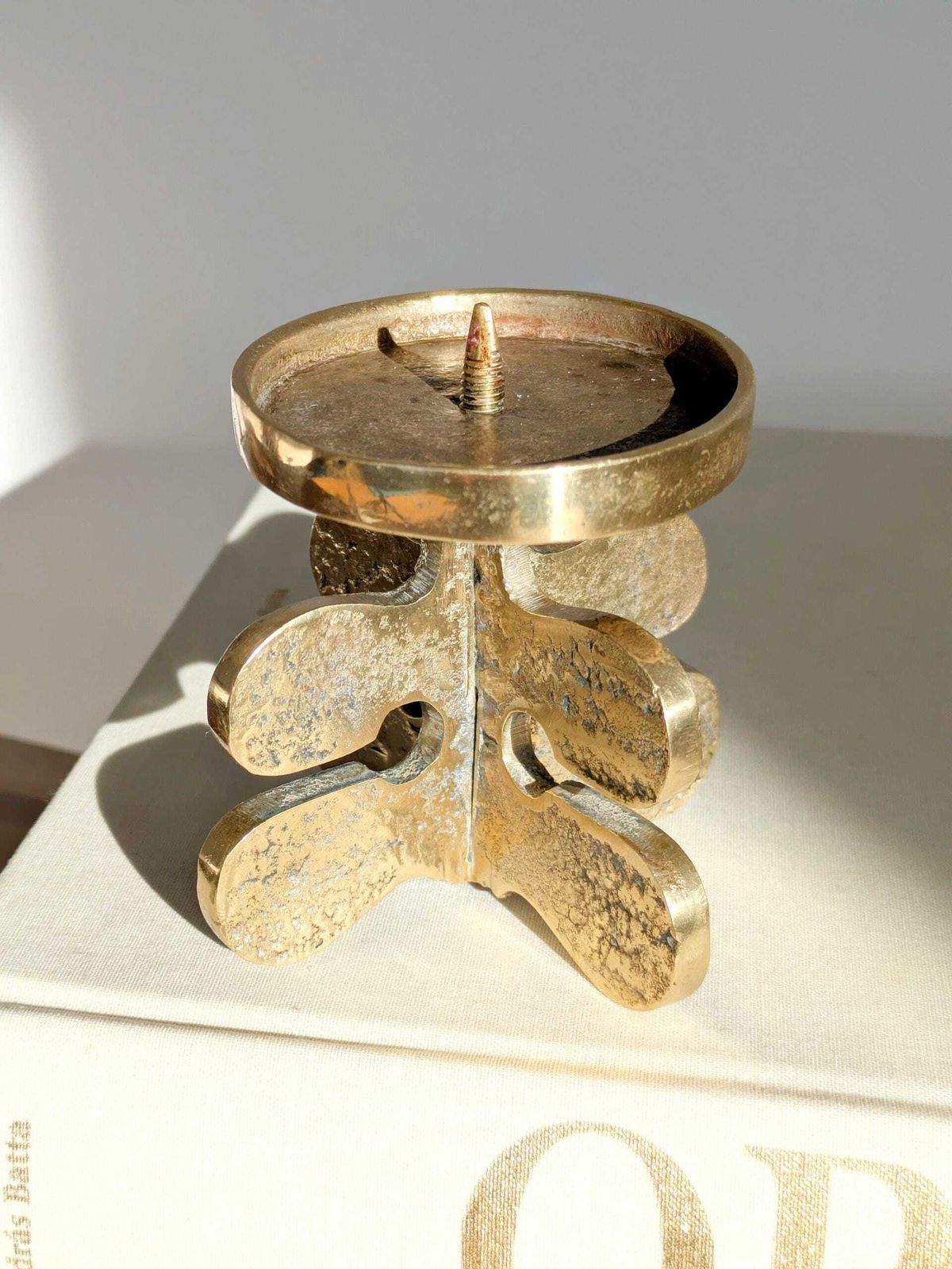 Midcentury Gallo Brass Pillar Candle Holder, Brutalist Design By Giuseppe Gallo, Italy 1960s photo furniture