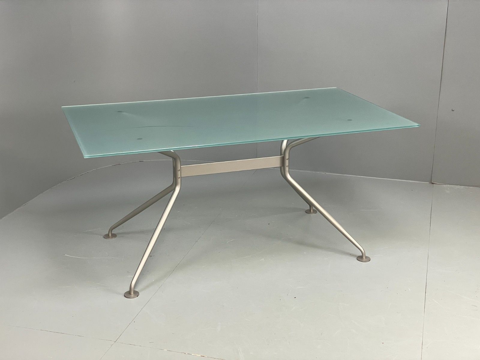 Italian Glass Dining Table Calligaris 'Play' Modern Steel Frame Eb11542 Mwoo