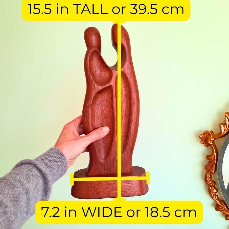 Tall Mcm Teak Wood Sculpture Of A Couple Embracing Each Other 15.5'' photo for sale