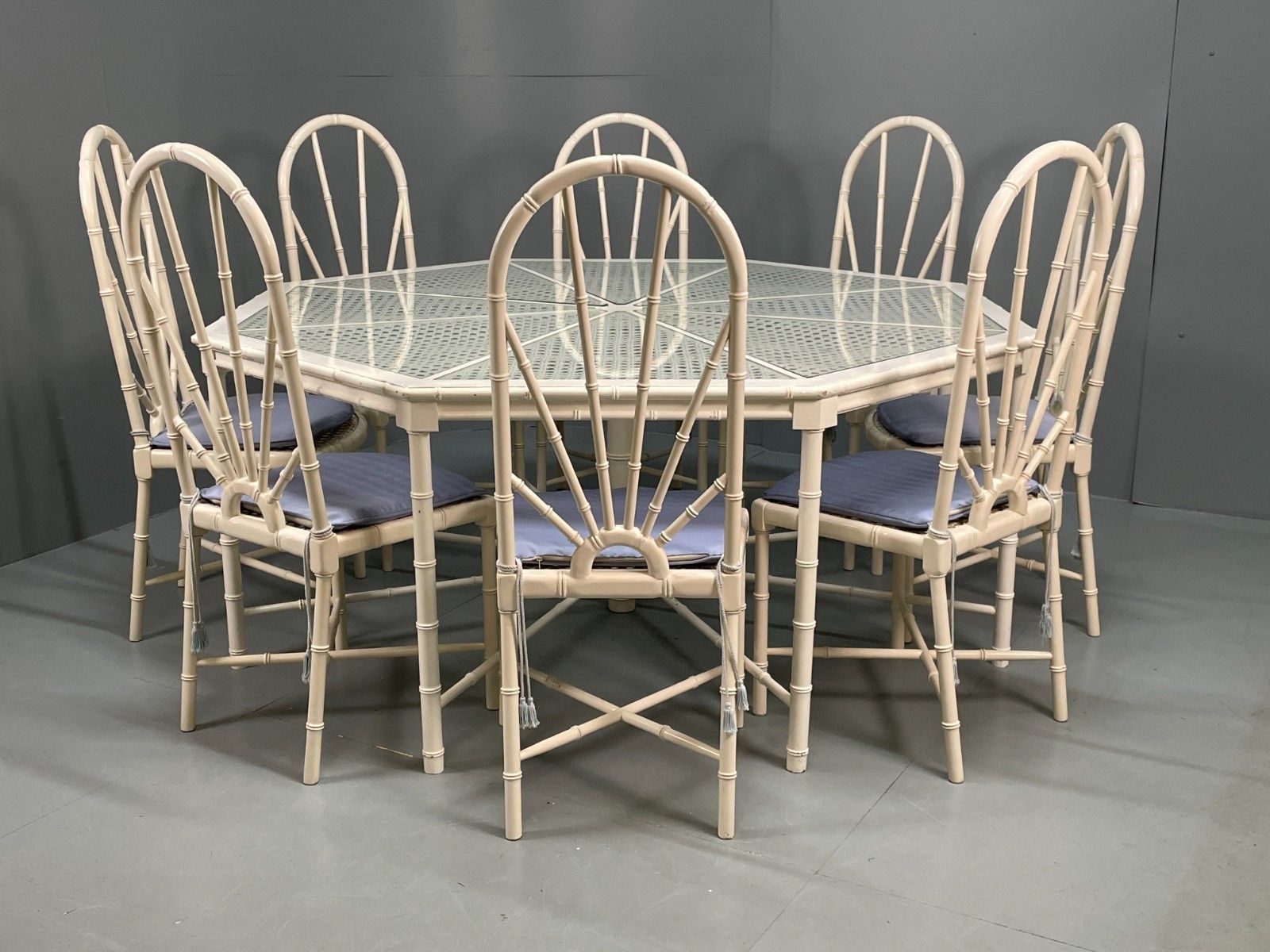 White Bamboo Dining Table & 8 Chairs Harrods 1950s Plantation Style Eb11554 Mwoo
