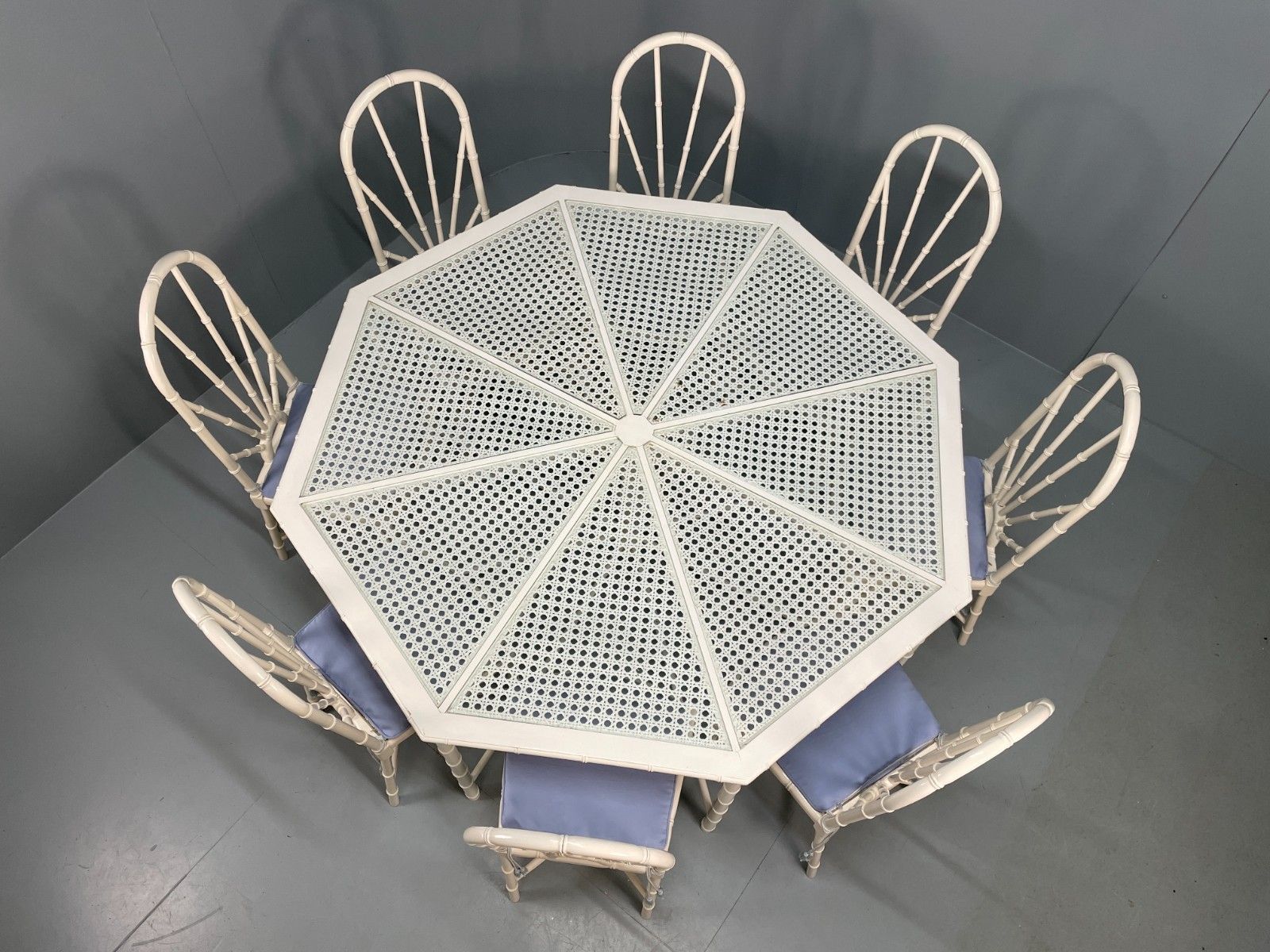 White Bamboo Dining Table & 8 Chairs Harrods 1950s Plantation Style Eb11554 Mwoo photo vinterior