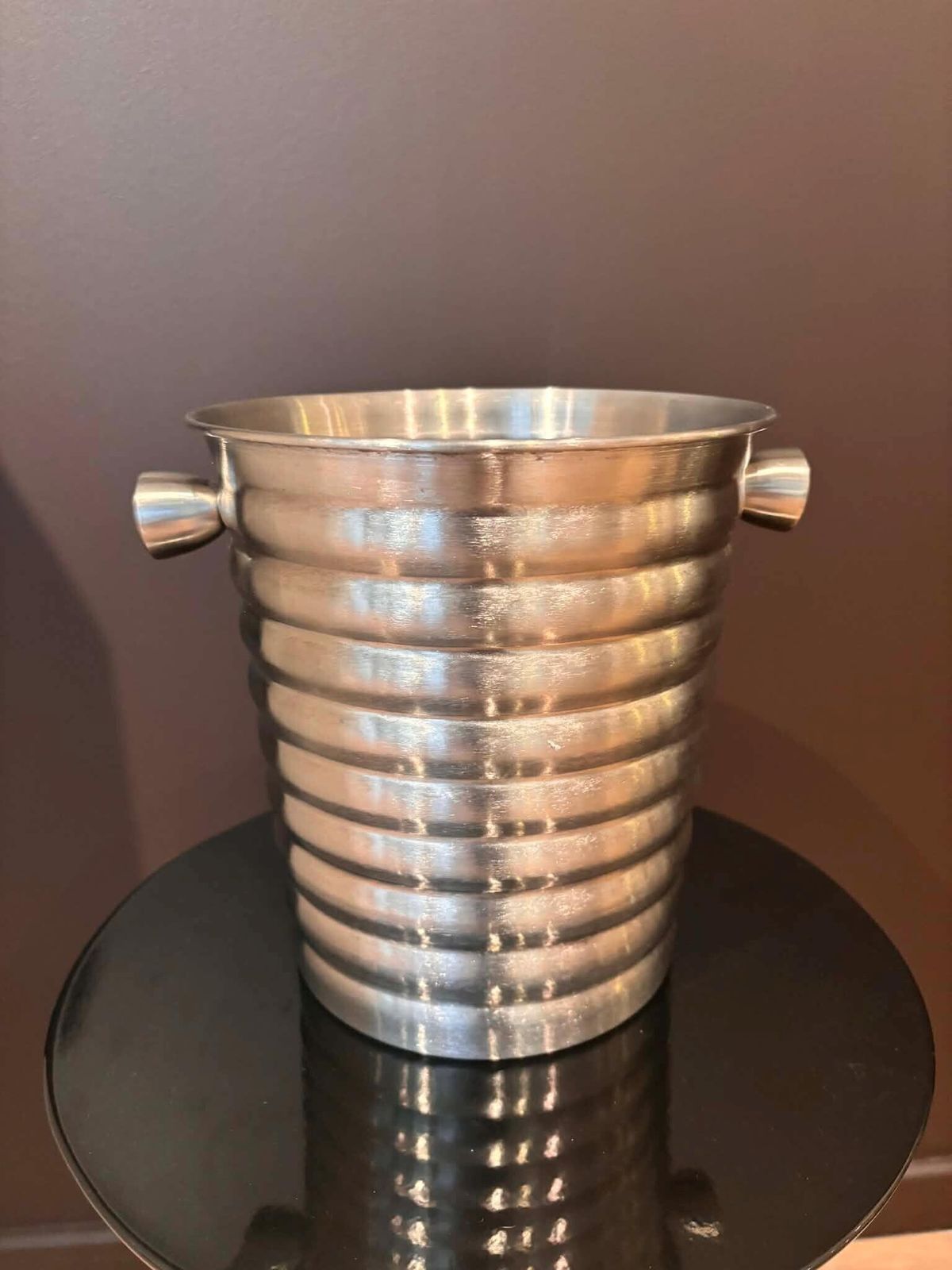 Vintage Art Deco Champagne Bucket: Stainless Steel Wine Chiller, French 80s Bar Decor photo Home Decor