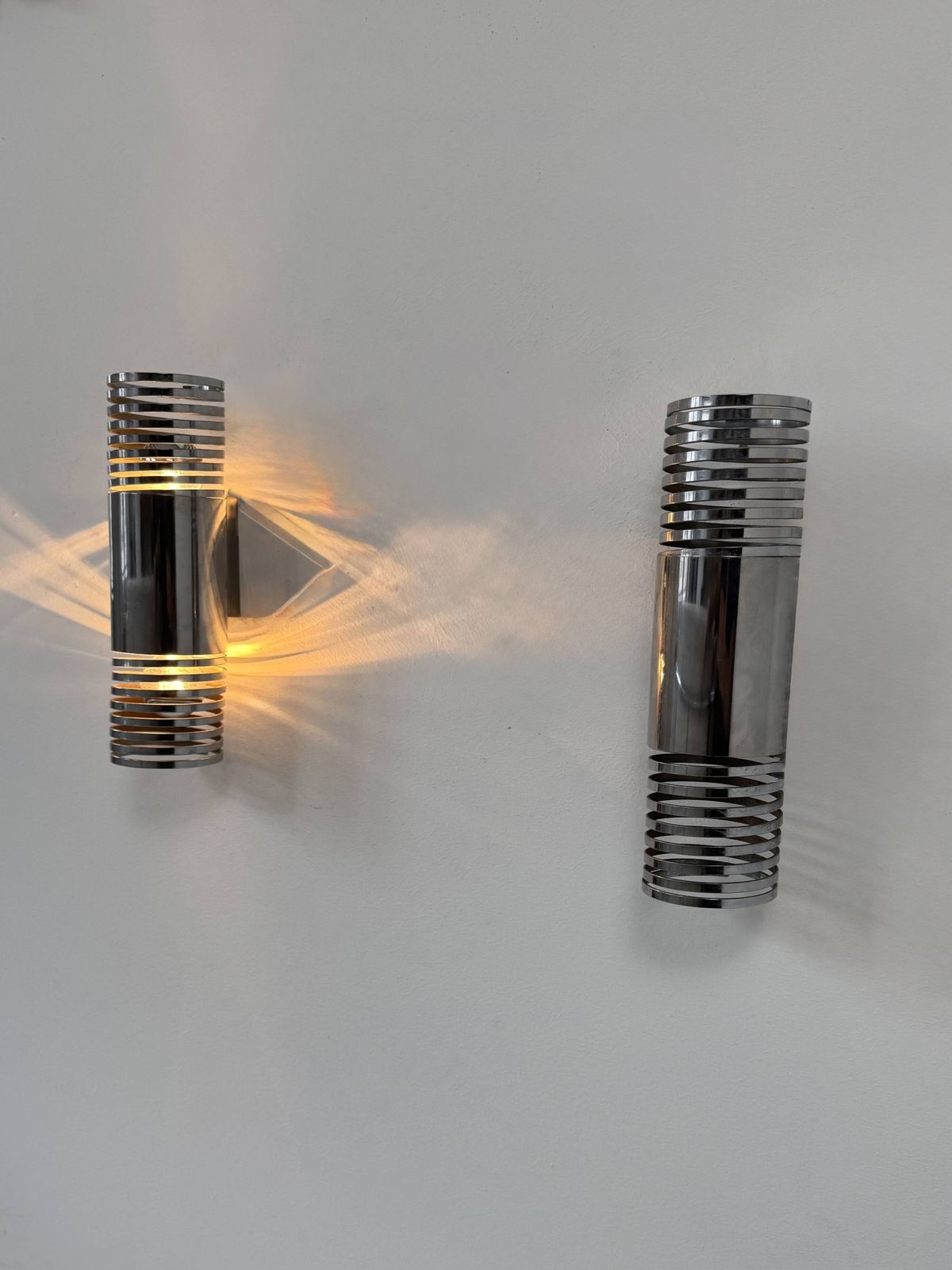 Pair Of Vintage Chrome Metal Wall Lights, France, 1970. photo buy