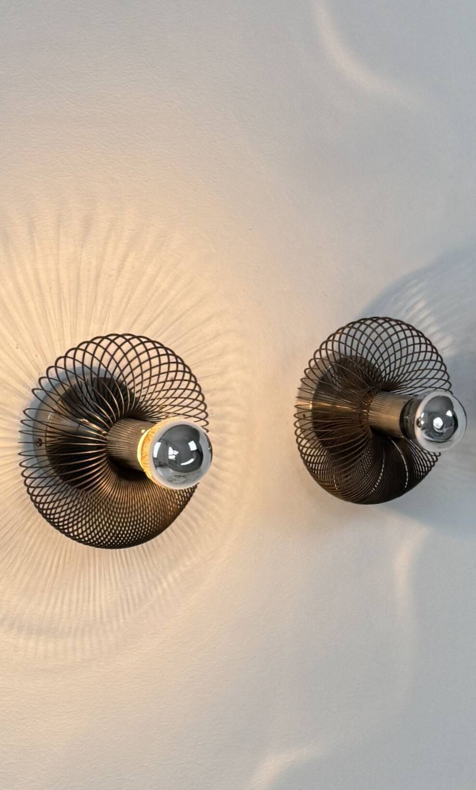 Pair Of Vintage Spring Wall Lights Matte Metal France 1970 photo furniture