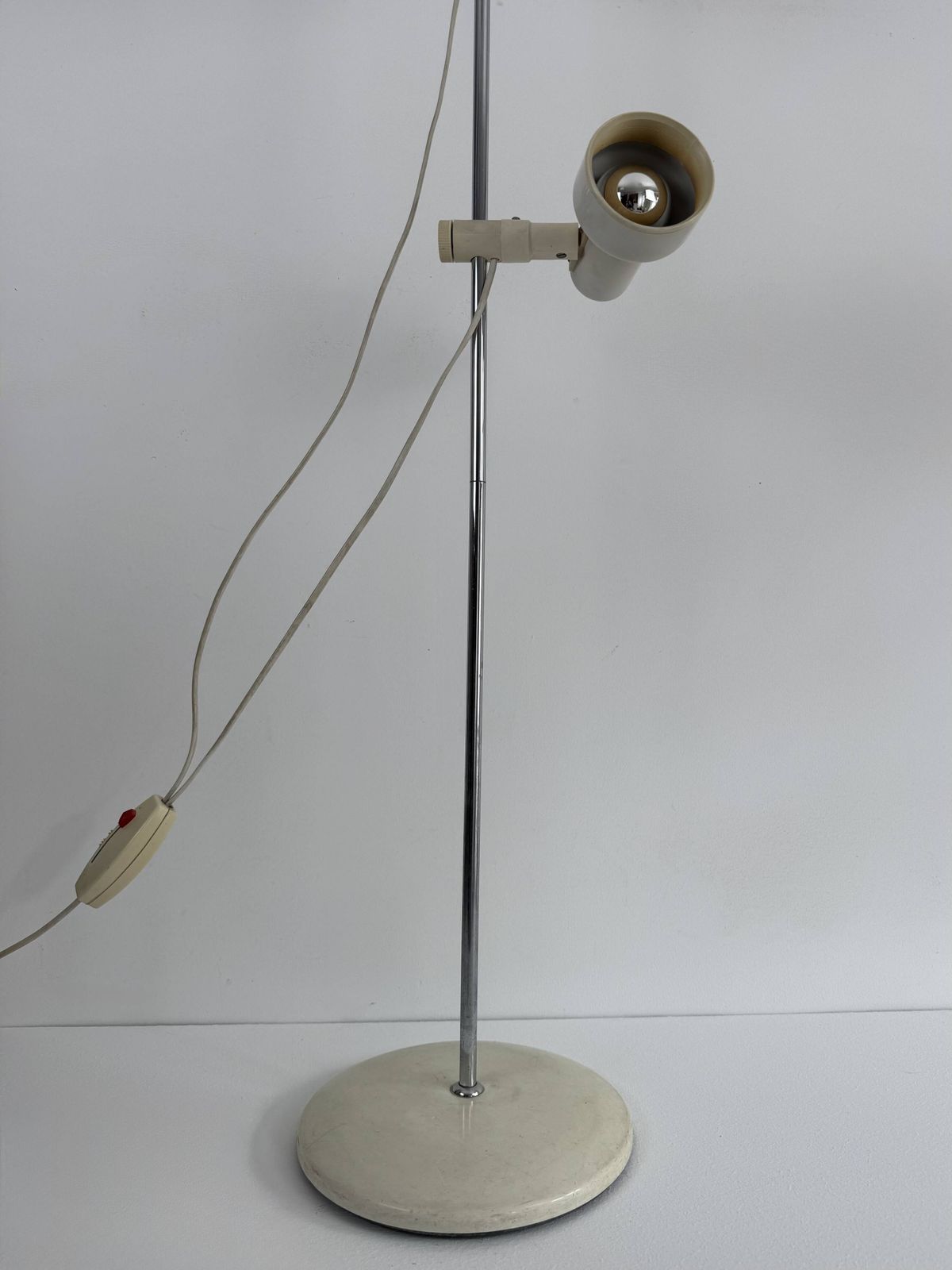 photo for sale Vintage Adjustable Floor Lamp Chrome And Beige Pressed Abs, France 1970