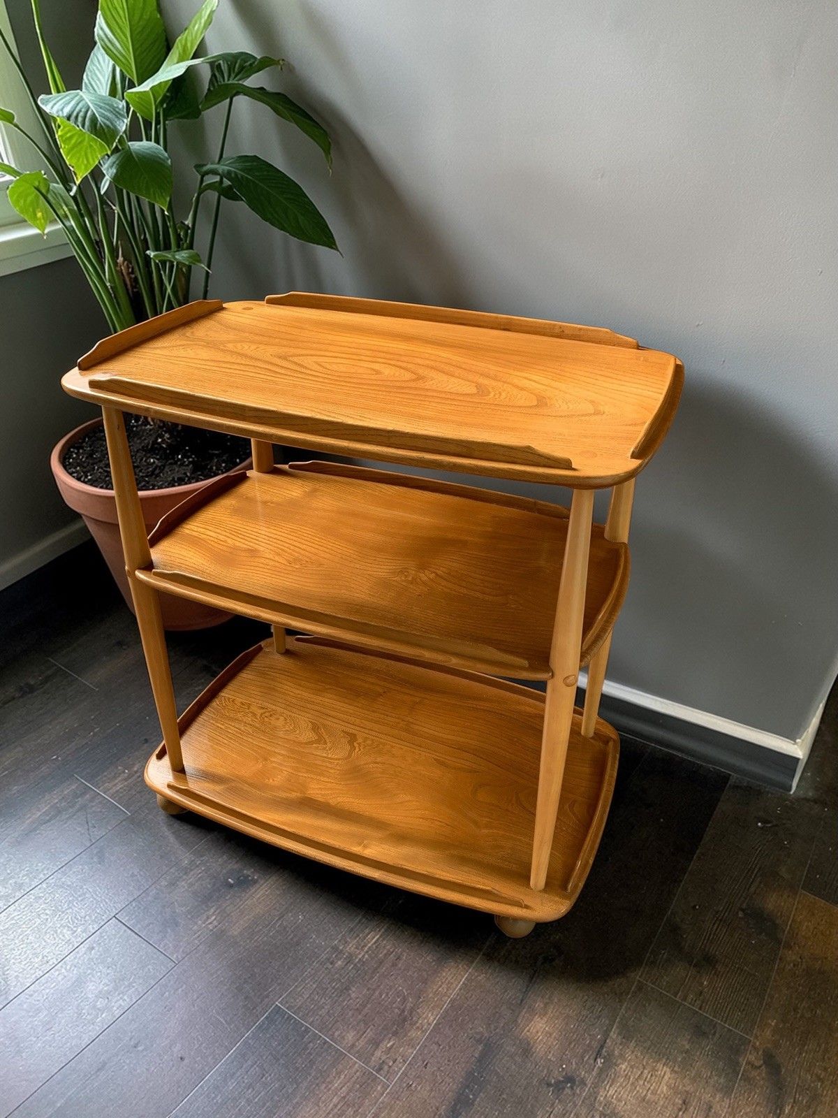 Vintage Mcm Ercol Windsor Model 458 Three Tier  Cart /Trolley – Light Blonde Elm photo furniture