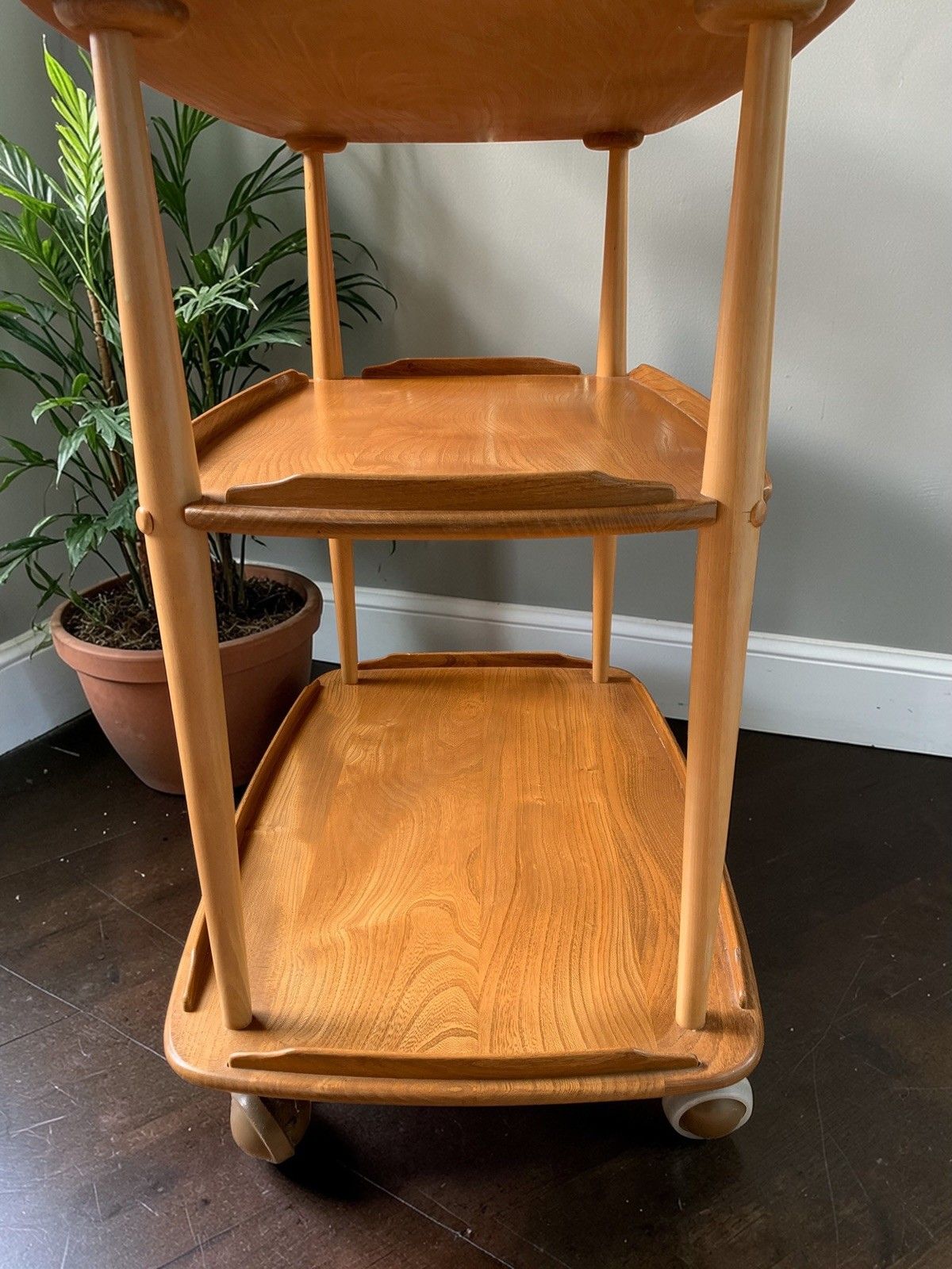 Vintage Mcm Ercol Windsor Model 458 Three Tier  Cart /Trolley – Light Blonde Elm photo Furniture