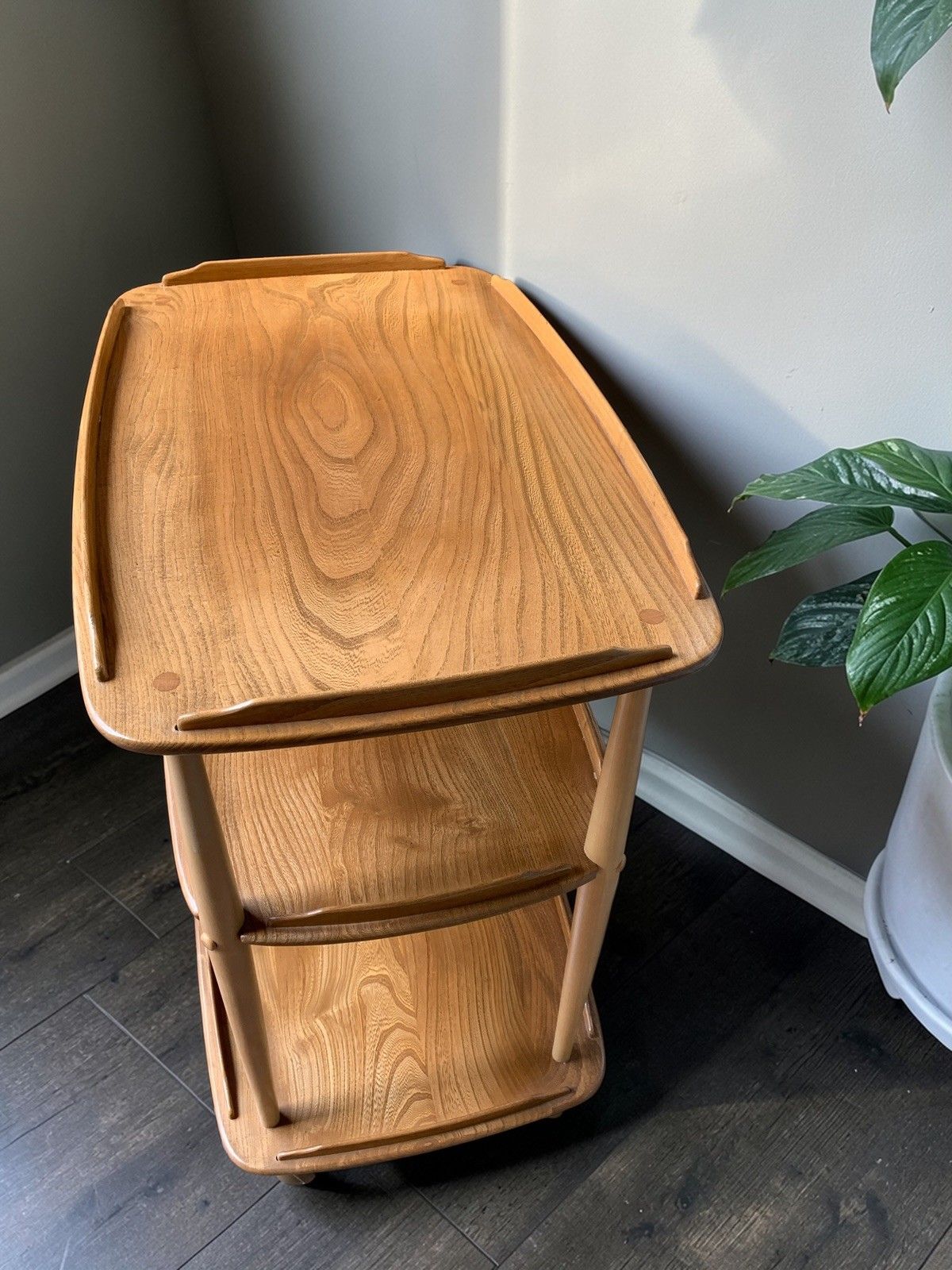 Vintage Mcm Ercol Windsor Model 458 Three Tier  Cart /Trolley – Light Blonde Elm photo vinterior