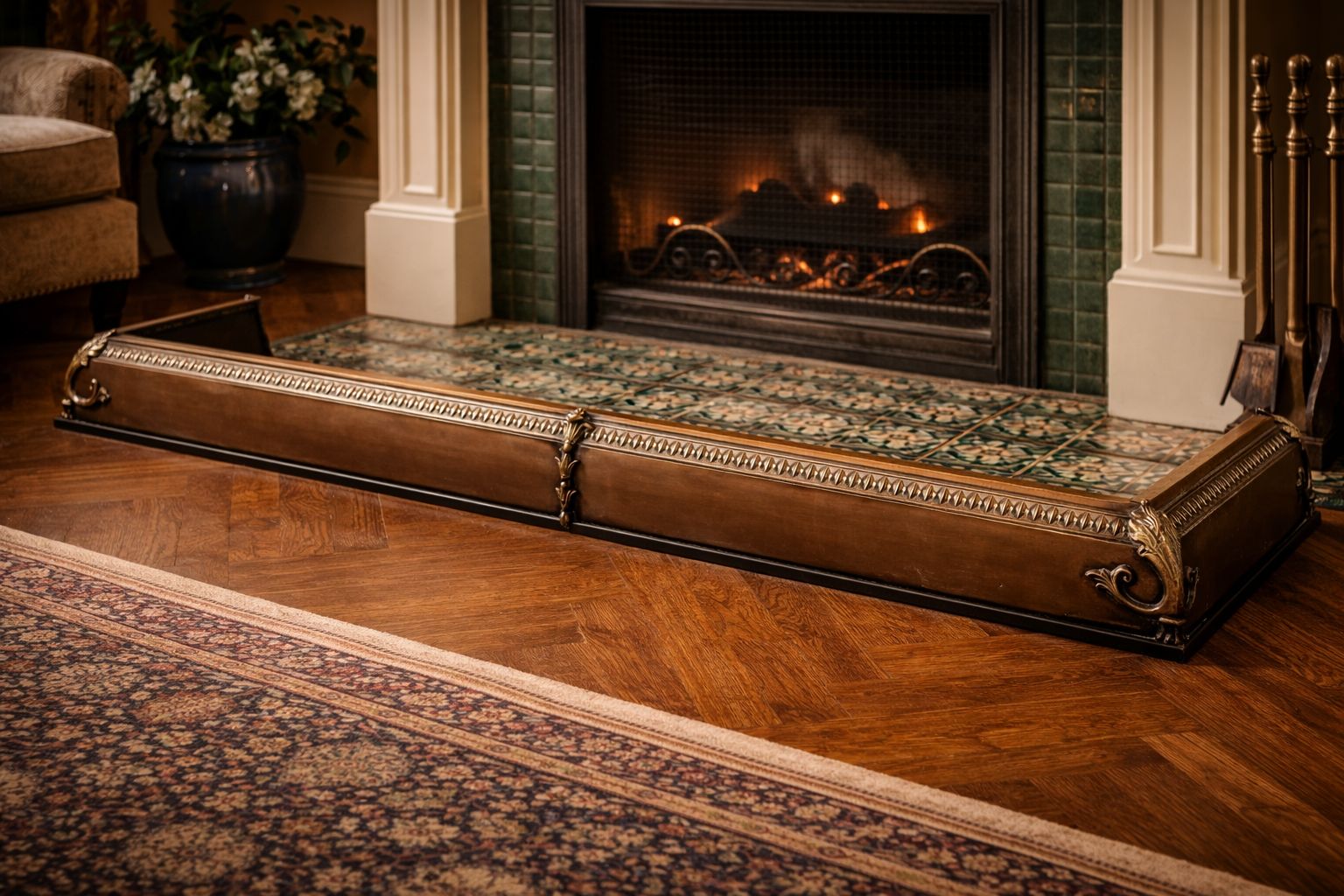 Arts & Crafts Copper & Brass Fireplace Fender – Edwardian C.1900