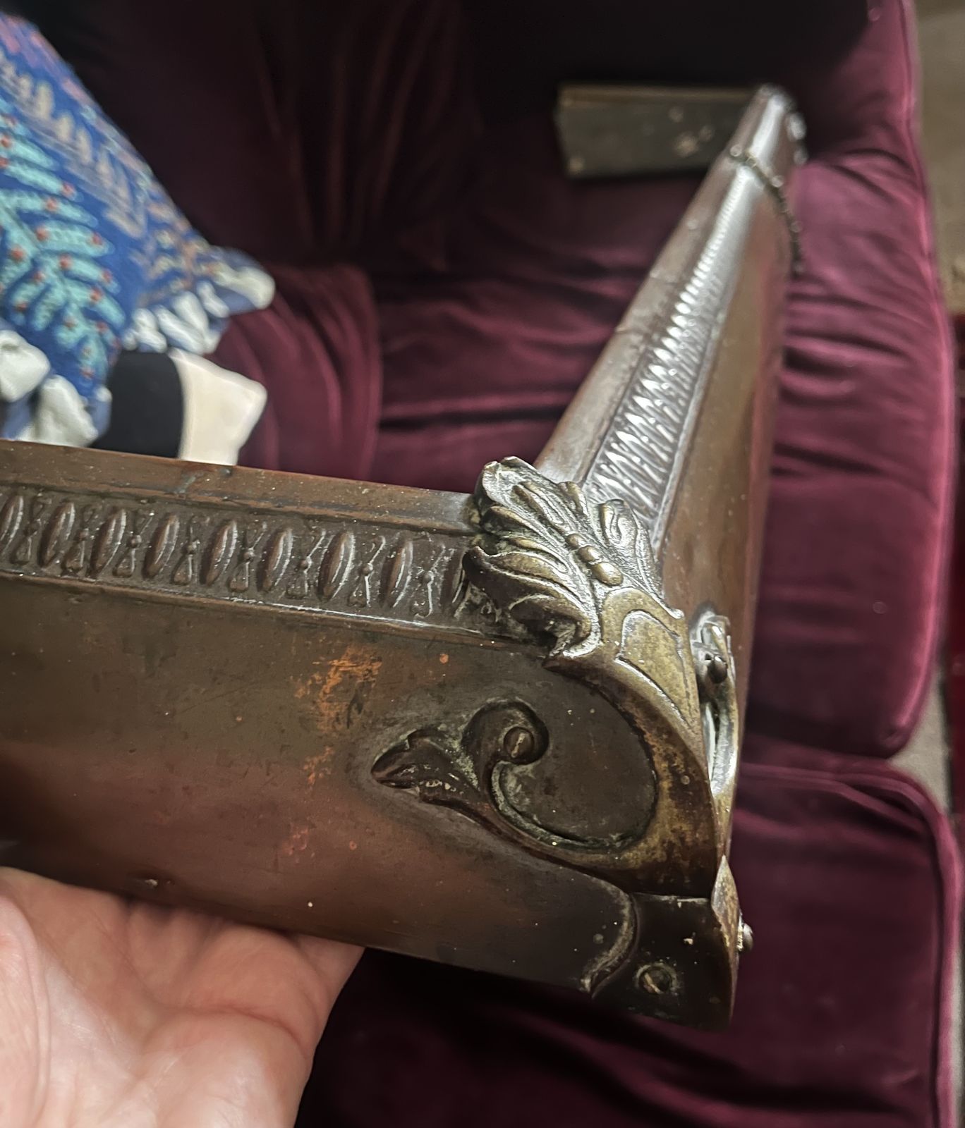 Arts & Crafts Copper & Brass Fireplace Fender – Edwardian C.1900 photo vintage