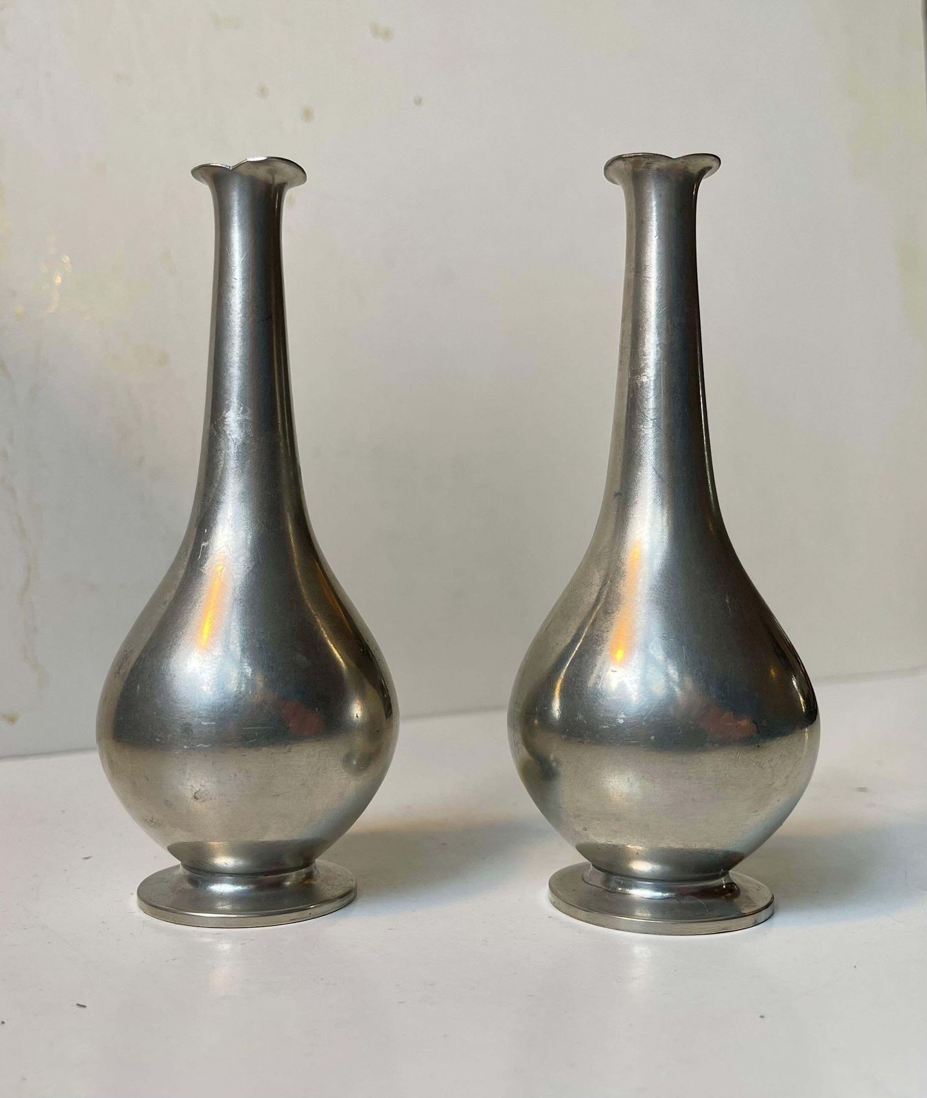 Just Andersen Art Deco Fish Mouth Vases In Pewter, 1930s photo Home Decor