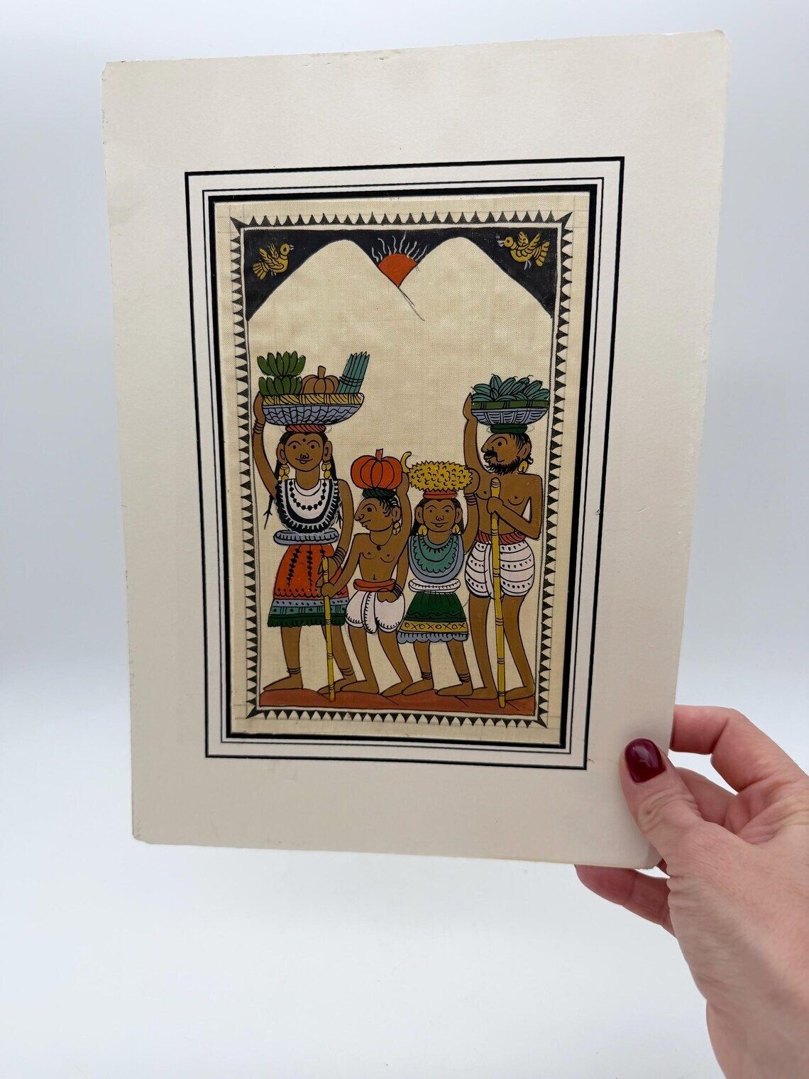 Vintage Original Paitkar Painting, Hand Painted Indian Chitrakars Folk Art, Village Life Picture