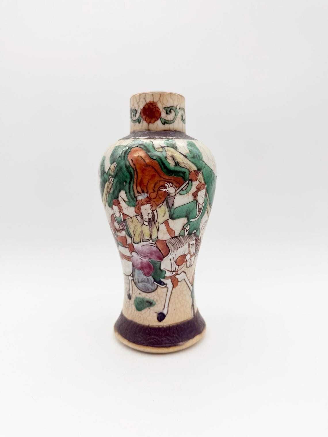 Antique Chinese Crackle Vase, Battle Scene Canton Style Vase Circa 1890 photo furniture