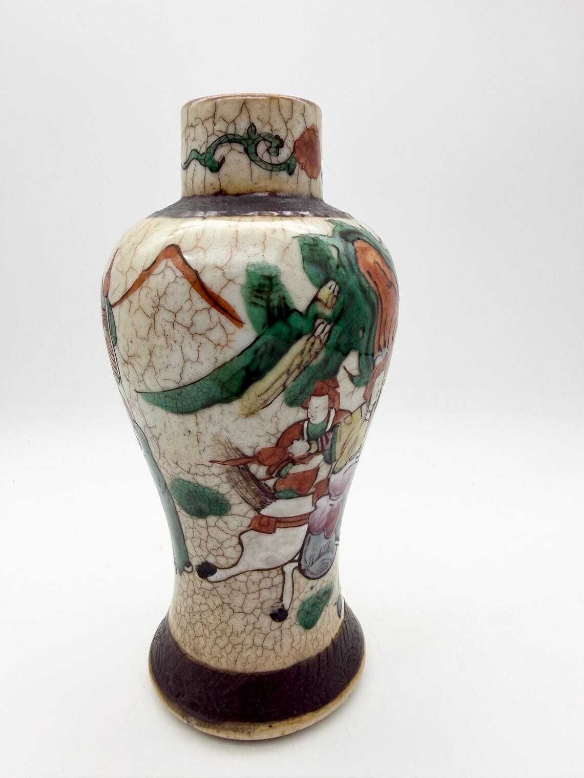 Antique Chinese Crackle Vase, Battle Scene Canton Style Vase Circa 1890 photo 89.0