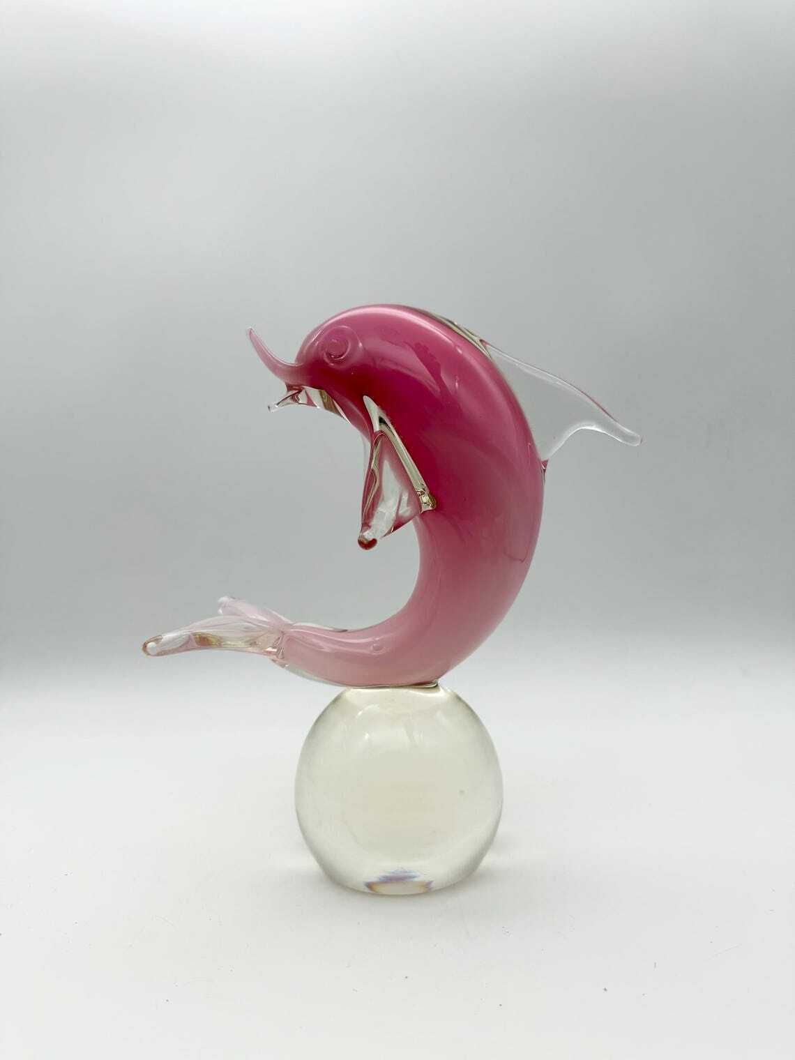 Murano Glass Pink Dolphin Ornament, Pink Glass Dolphin photo buy