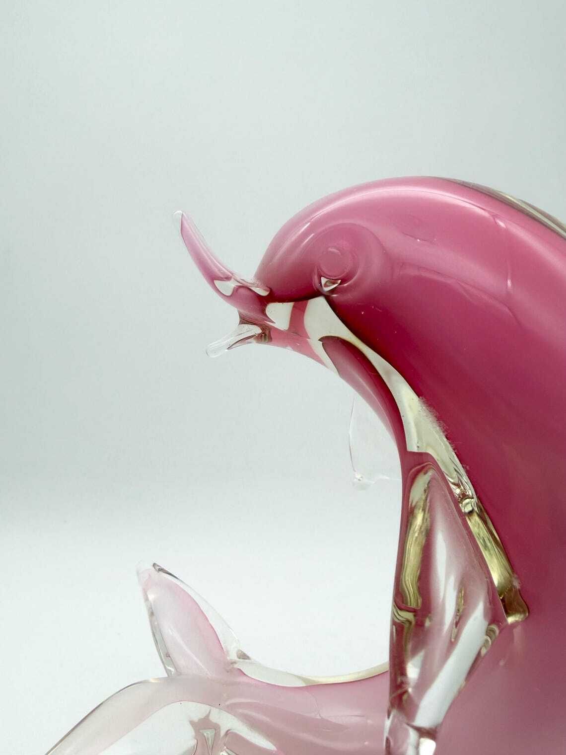 Murano Glass Pink Dolphin Ornament, Pink Glass Dolphin photo vintage
